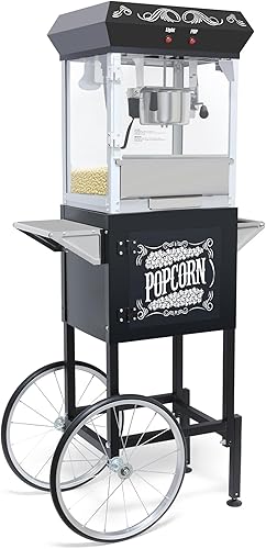 Miniatura 12 de Máquina de palomitas de maíz con carrito y ruedas y hervidor de 8 onzas, máquina de palomitas de maíz de 650 W, carrito de máquina de palomitas de