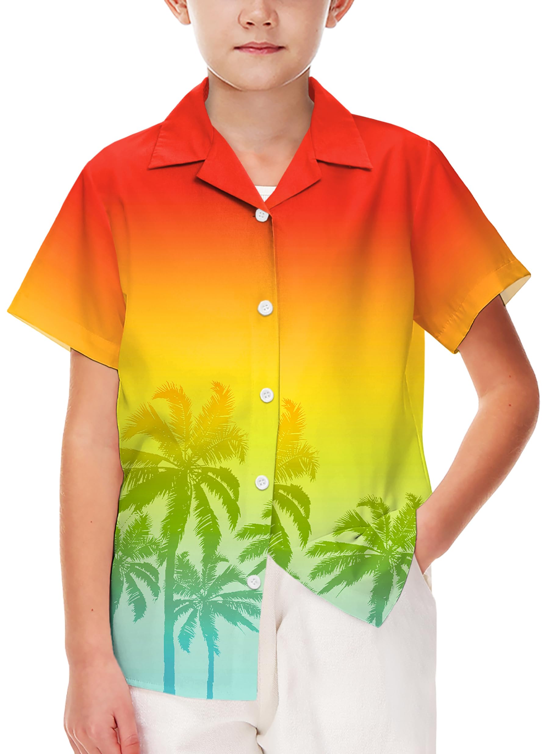 AOBUTE Unisex Kids Hawaiian Shirt Boys Button Up Shirts Girls Short Sleeve Aloha Golf Top 5-14 Years
