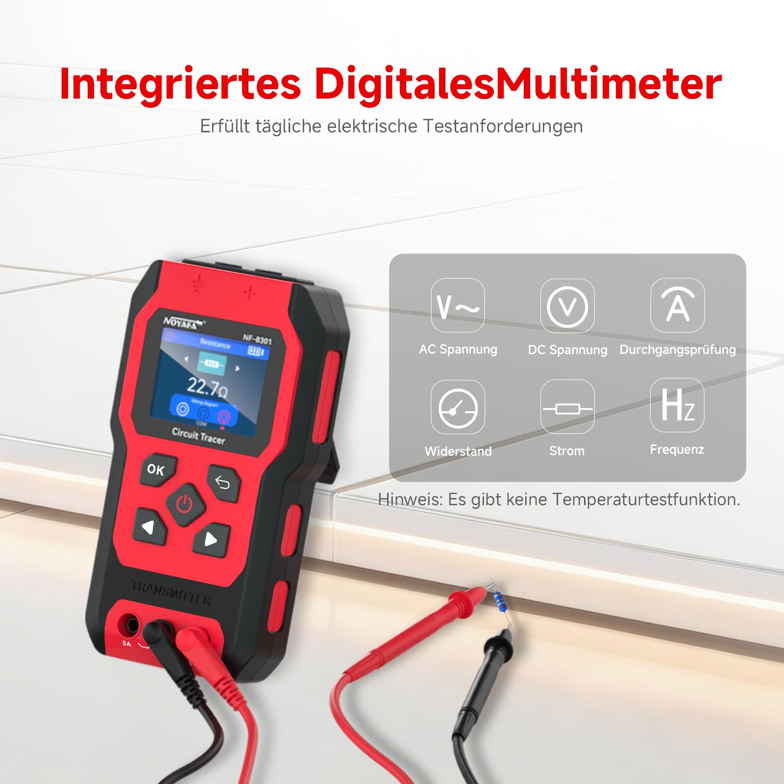 NOYAFA NF-8301 Kabelsuchgerät & Leitungssucher mit Digitalmultimeter, Unterirdischer Kabeldetektor, 8 Stufige Empfindlichkeit, Circuit Tracer für Wand, Sicherungs & Bewässerungskabel | Kabelsuchgerät Leitungssucher