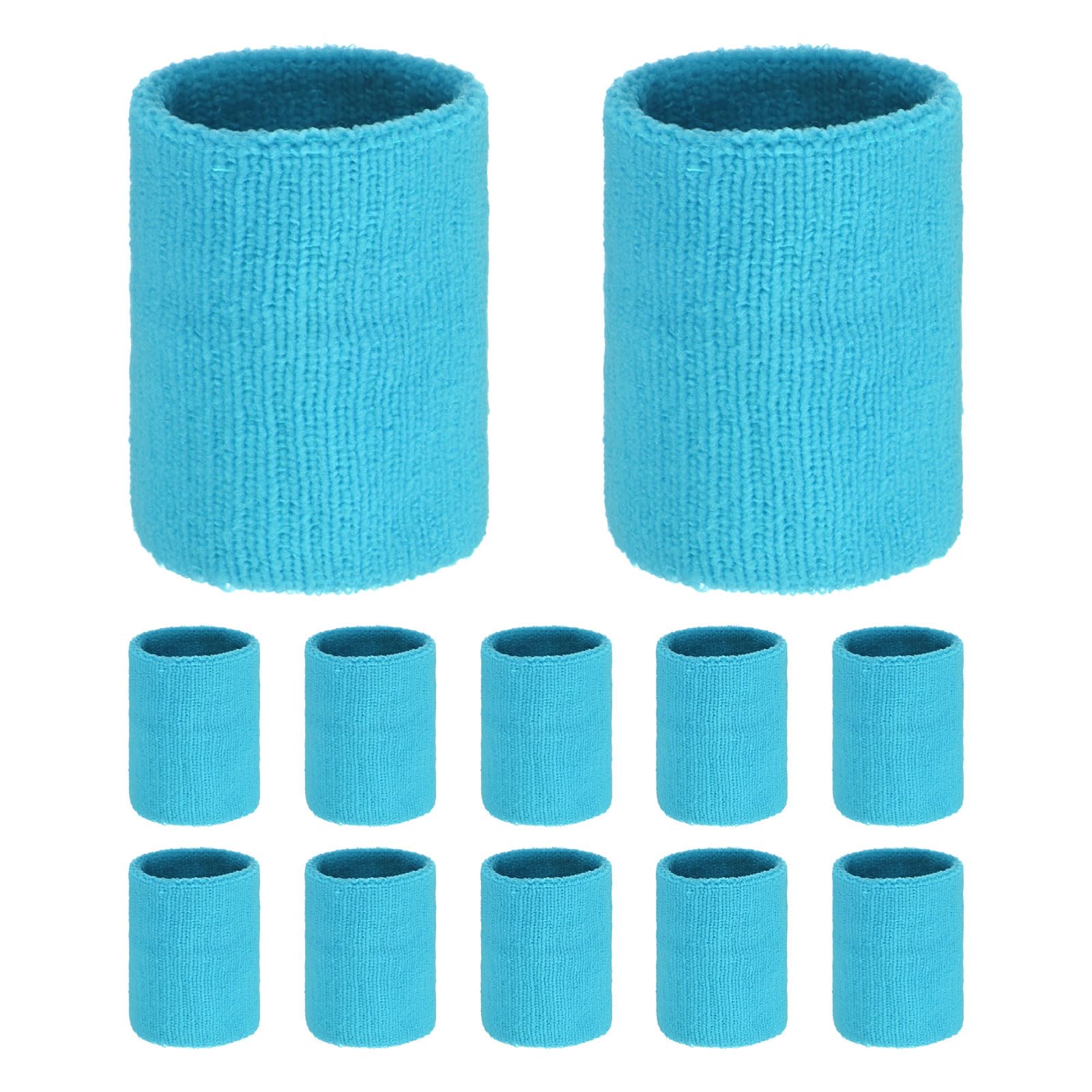 TIXIPEM Sports Sweatbands [12PCS] - Cotton Terry Cloth Wristbands Sweat Absorbent Use for Workout & Basketball & Running - [Sky Blue-10CM W] Sweatbands Sports Wristband for Adult Teen