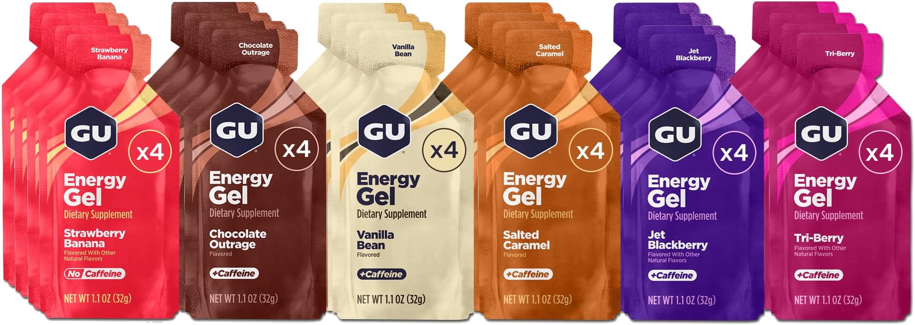 Original Energy Gels, Bestsellers Mixed 24 Pack - 100 Calorie Energy Gel with Carbohydrates, Caffeine, BCAAs and Electrolytes - Pre-Workout Fuel for Running, Cycling, Triathlon and Endurance Sports