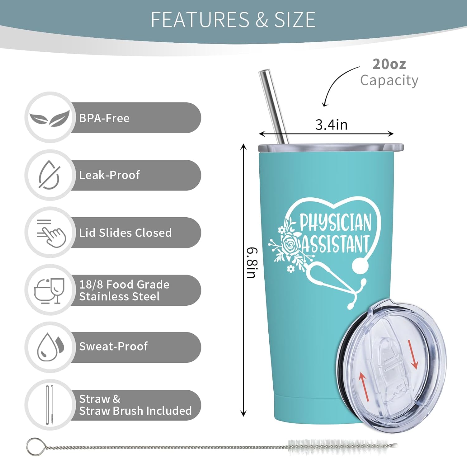 Physician Assistant Gifts for Women - PA Appreciation Gifts - PA Student Gift - Birthday, Thank You Gift for Physician Assistant - 20 oz Stainless Steel Tumbler With Lid & Straw - Image 2