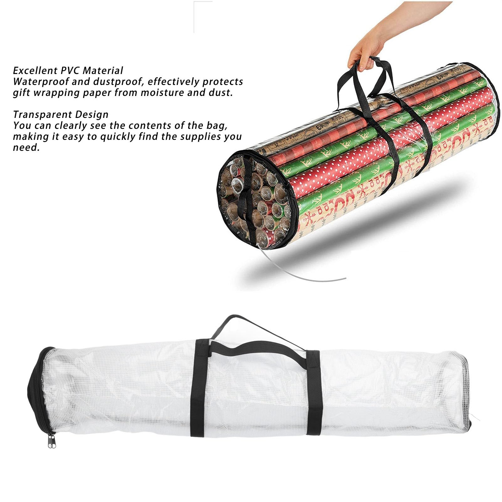 Pilipane Gift Wrap Organizer Large Capacity Transparent Wrapping Paper Storage Bag for Gift Wrapping Supplies PVC Material 80x16cm