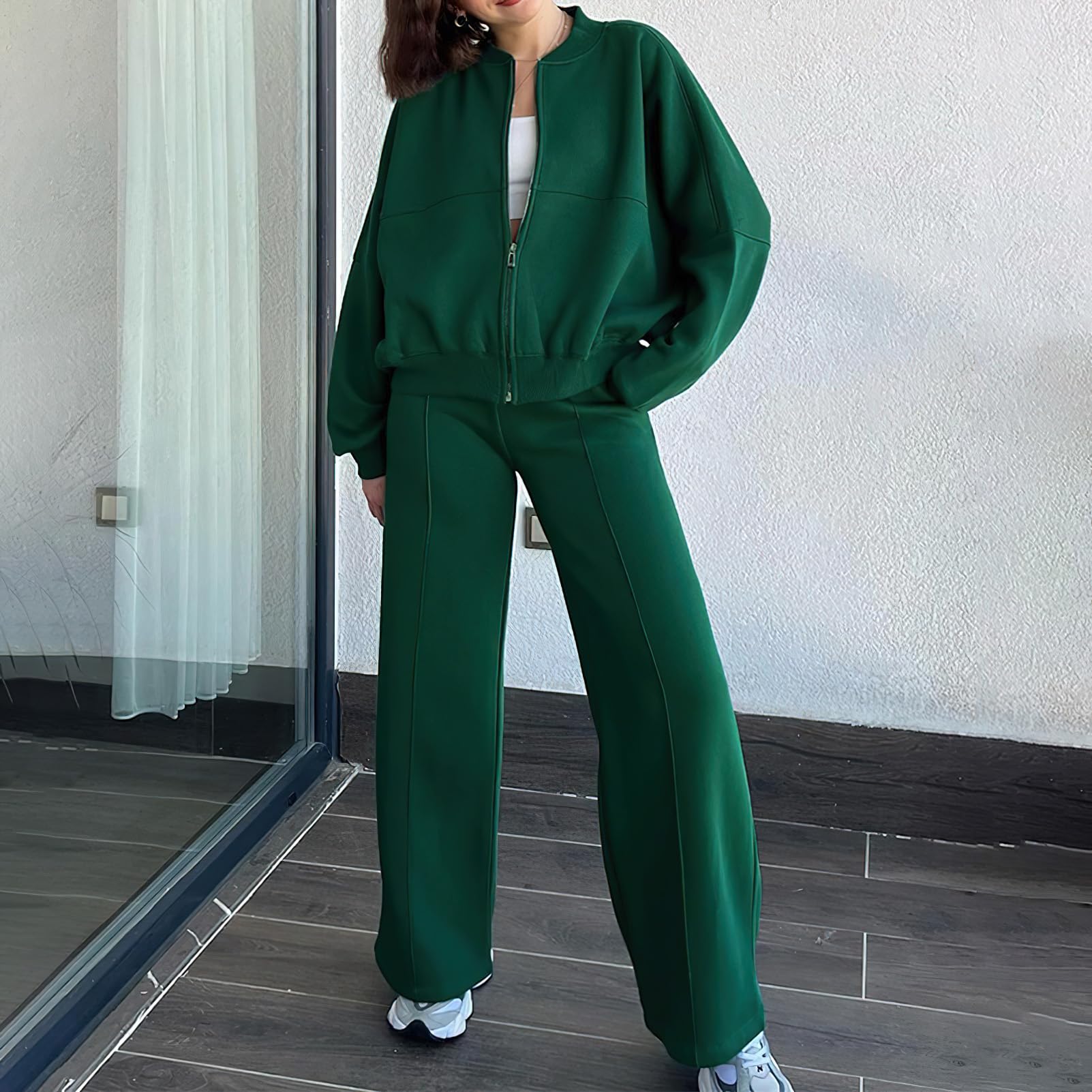 amropi Trainingsanzug Damen Jacke mit Reißverschluss und Jogginghose 2 Stück Kleidungsset