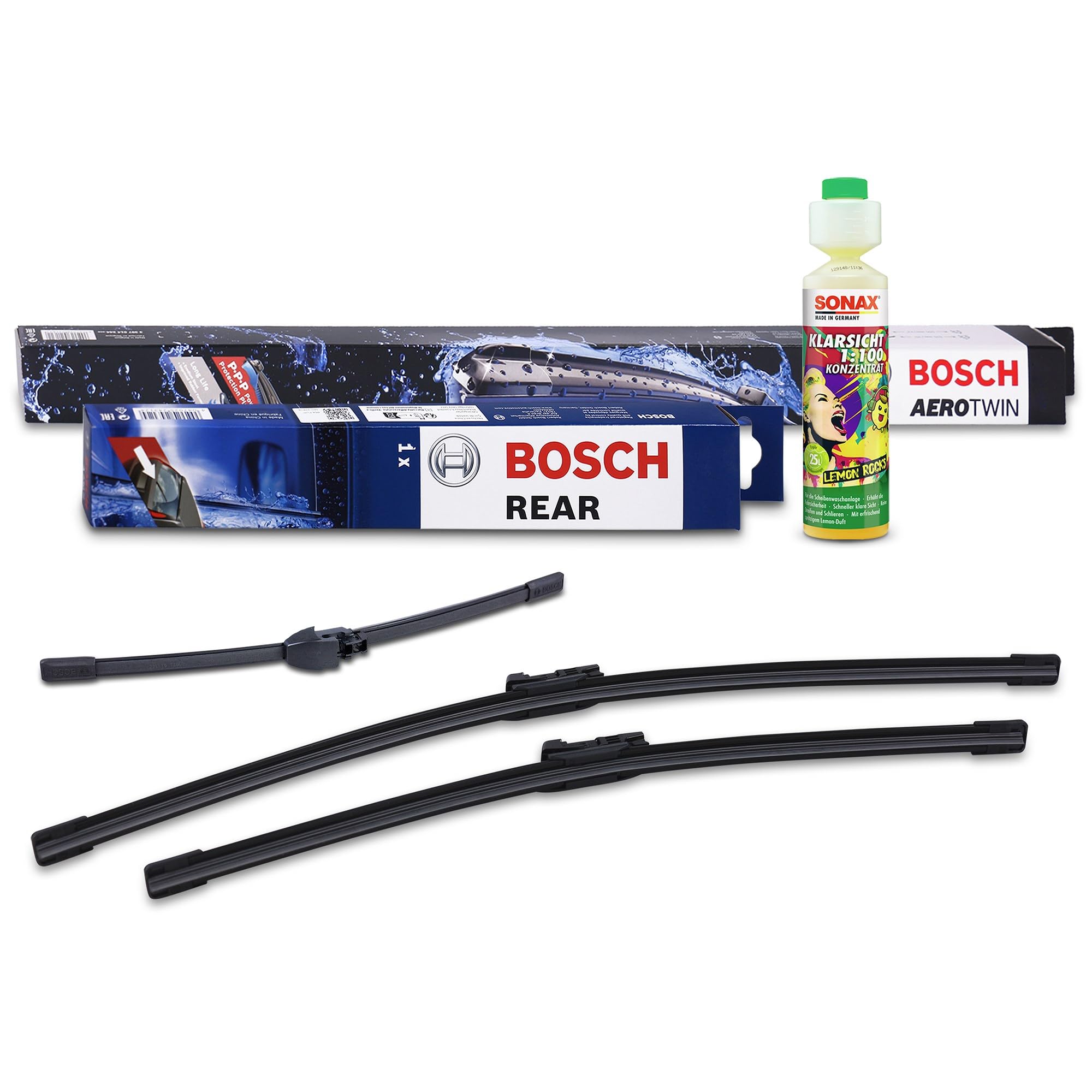 BOSCH Tergicristallo anteriore + posteriore + detergente per parabrezza | Compatibile con: VW PASSAT ALLTRACK B7, PASSAT B6 Variant, PASSAT B7 Kasten/Kombi, PASSAT B7 Variant