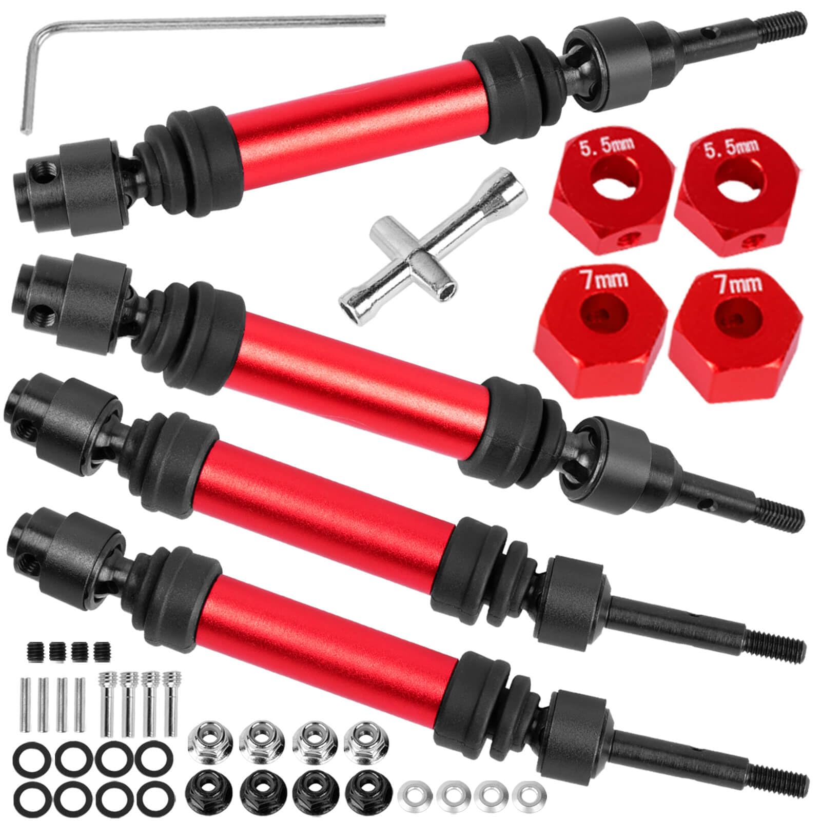 BRCatWPark Drive Shaft Axles Upgrades Part for 1/10 Slash 4X4 VXL/Rustler 4X4 VXL/Stampede 4WD VXL,RC Steel #45 Front & Rear 4Pcs Driveshafts CVD w/