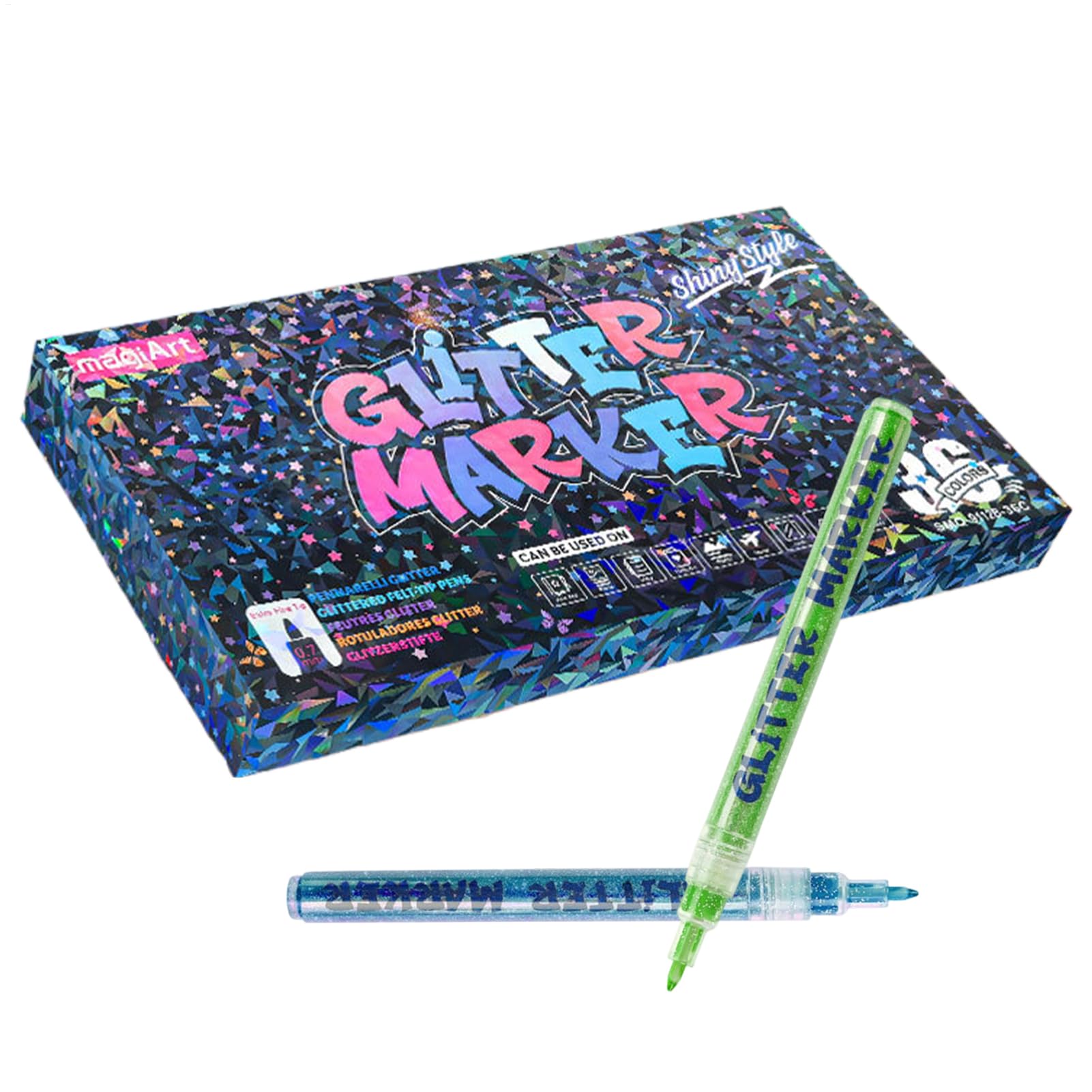Generisch Pennarelli glitterati per bambini, ad asciugatura rapida e resistenti alle sbavature, penne fai da te, per adolescenti, adulti, studenti, hobbisti, ufficio e scuola, scrapbooking, biglietti
