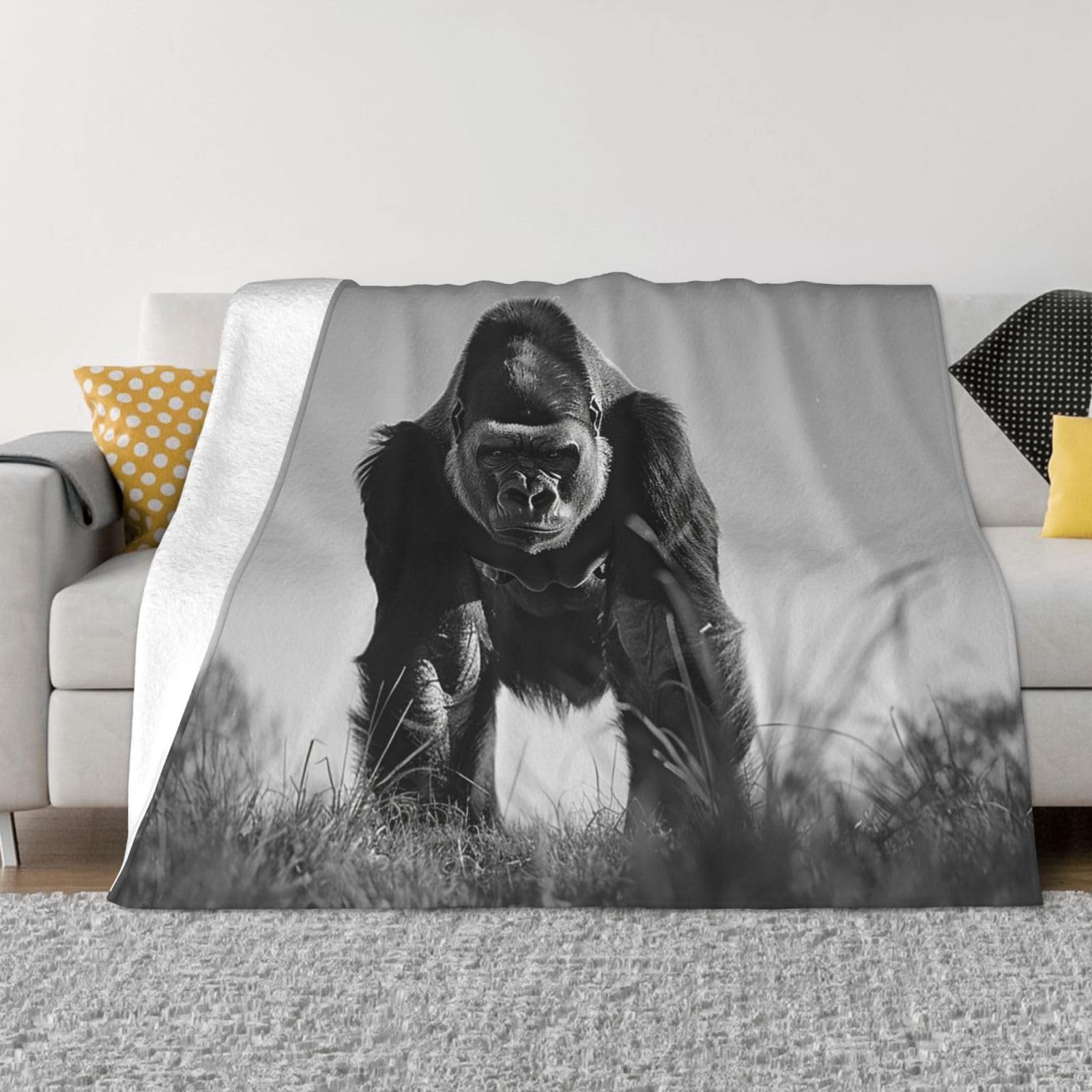 Throw Blanket for Couch Ultra-Soft Micro Fleece Blankets Gorilla in the Grass Blanket Warm Cozy Thick Throws Lightweight Flannel Fuzzy Blankets for Bed Living Room Sofa Home Decor All Season 60"x50"