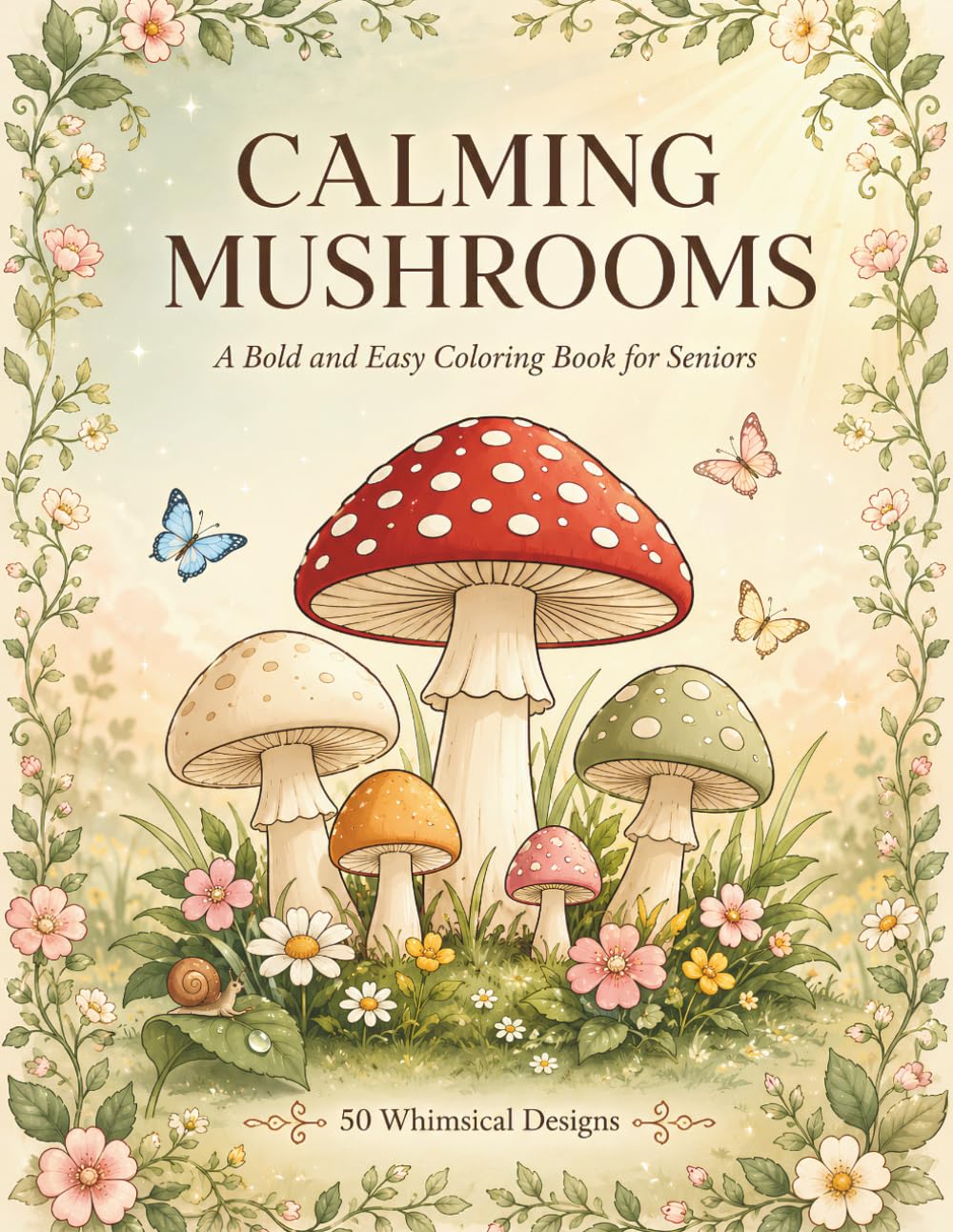 Calming Mushrooms: A Large Print Bold & Easy Coloring Book for Seniors with 50 Whimsical Mushroom Designs for Stress Relief and Mindful Relaxation (Calming Nature Coloring Books)