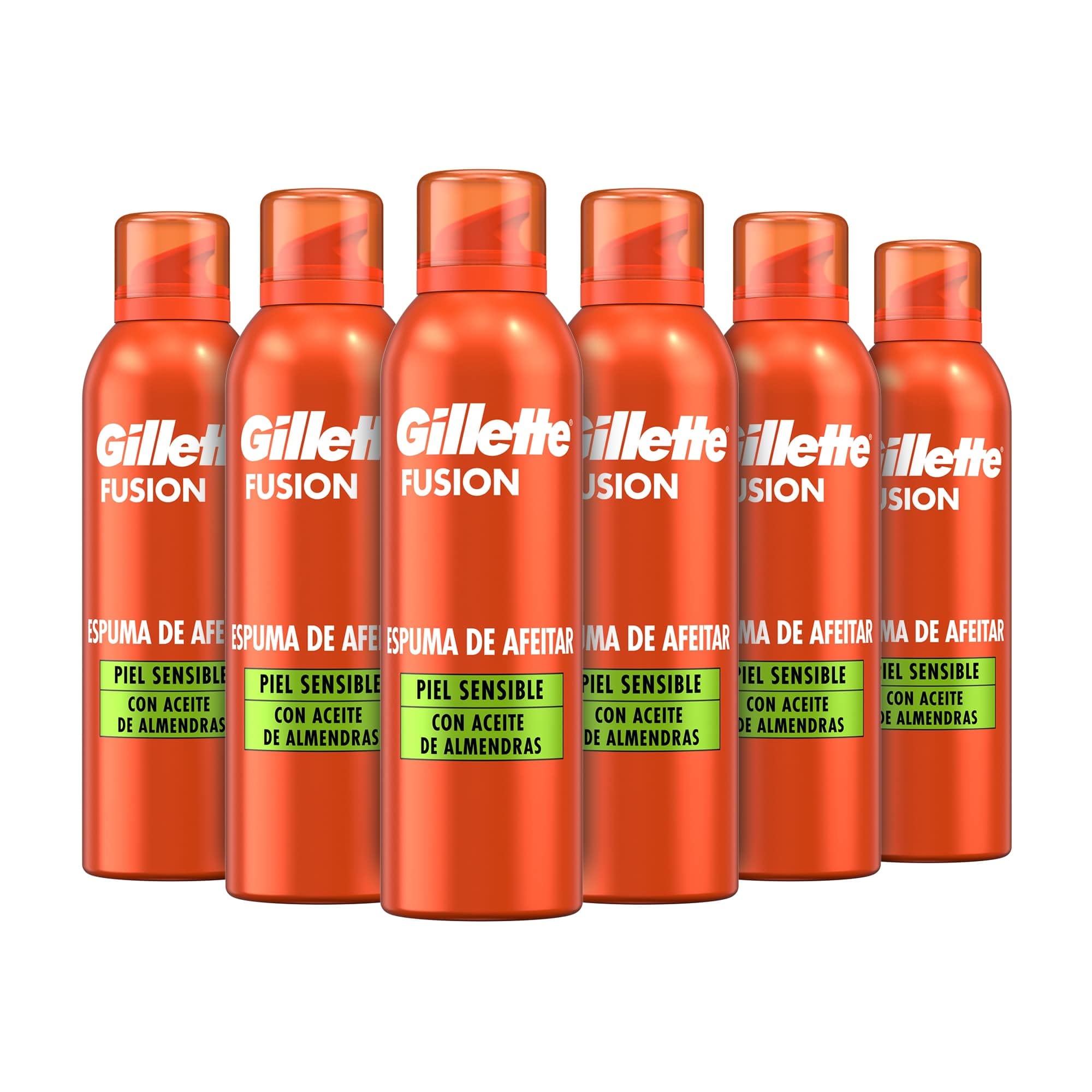 Gillette Fusion Espuma De Afeitar Con Aceite De Almendras, Para Piel Sensible Para Maquinilla De Afeitar, 250ml x6