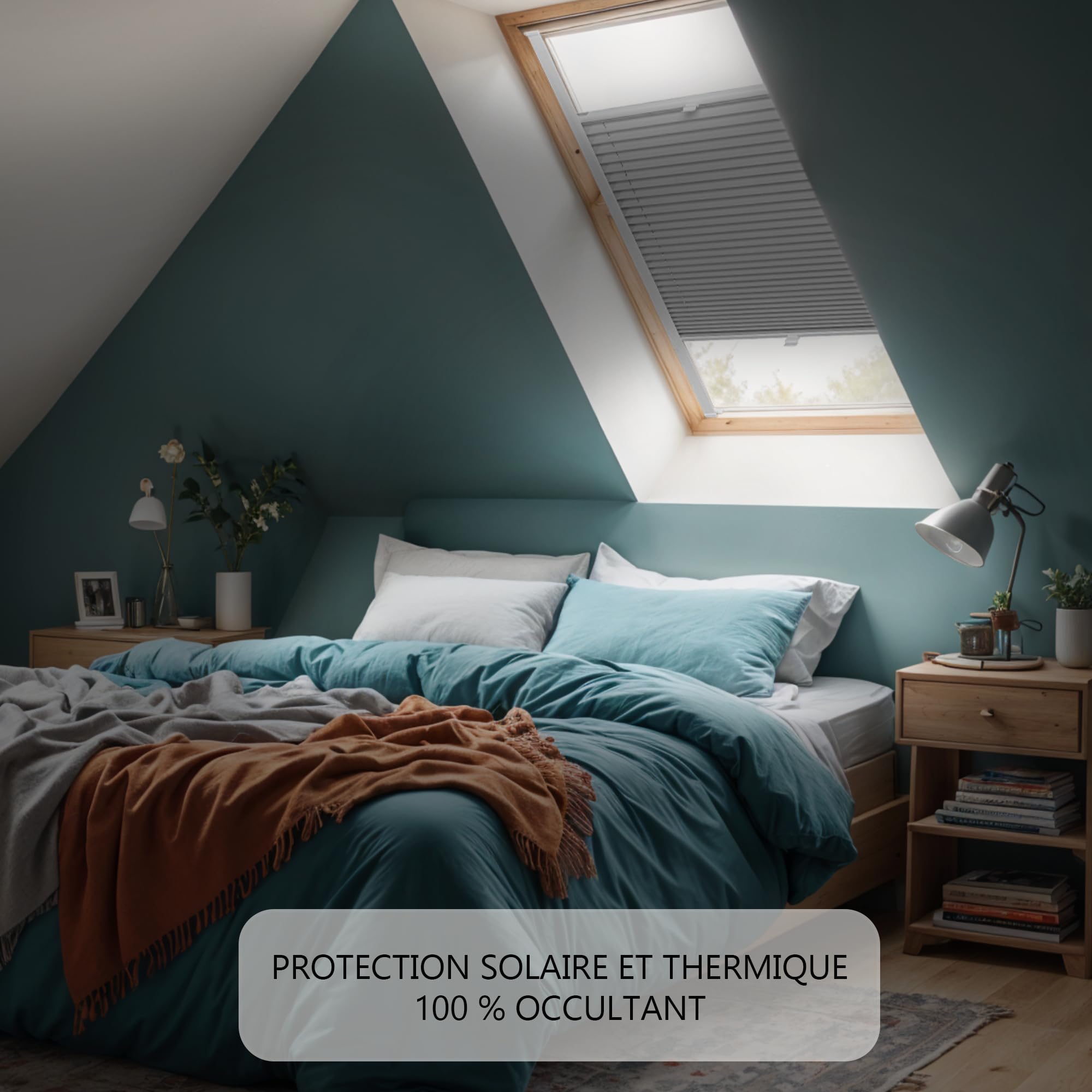 Concept Blinds Store Plissé pour Fenêtre de Toit – Occultation partielle (Blackout) - sur Mesure, 7 Couleurs, Réglable Haut/Bas, Pose Facile avec Perçage – Plissé Personnalisé pour Fenêtre de Toit