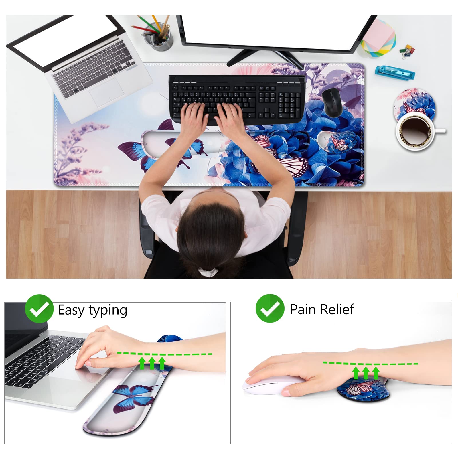 AIMSA Grand tapis de souris de jeu, repose-poignet pour clavier, tapis de souris ergonomique en mousse à mémoire de forme, multifonctionnel, base en caoutchouc antidérapant pour bureau, maison,