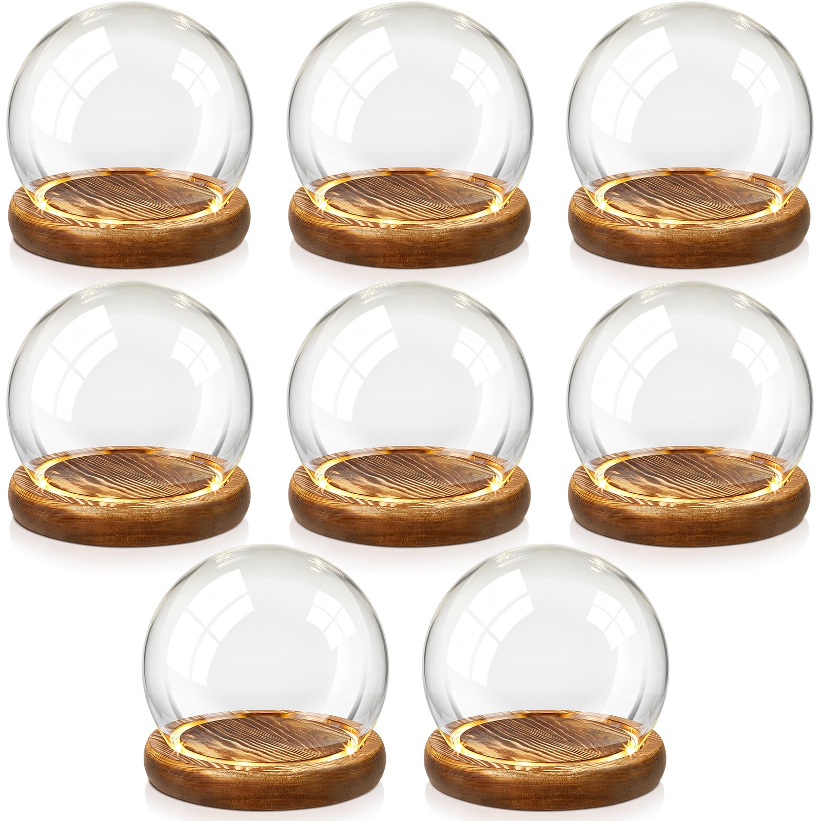 Funtery 8 pezzi di vetro a cupola di Natale trasparente fai da te con base in legno chiaro, kit decorativo per terrario per piante, terrario, decorazione per donne, regalo da tavolo (9,94 cm)