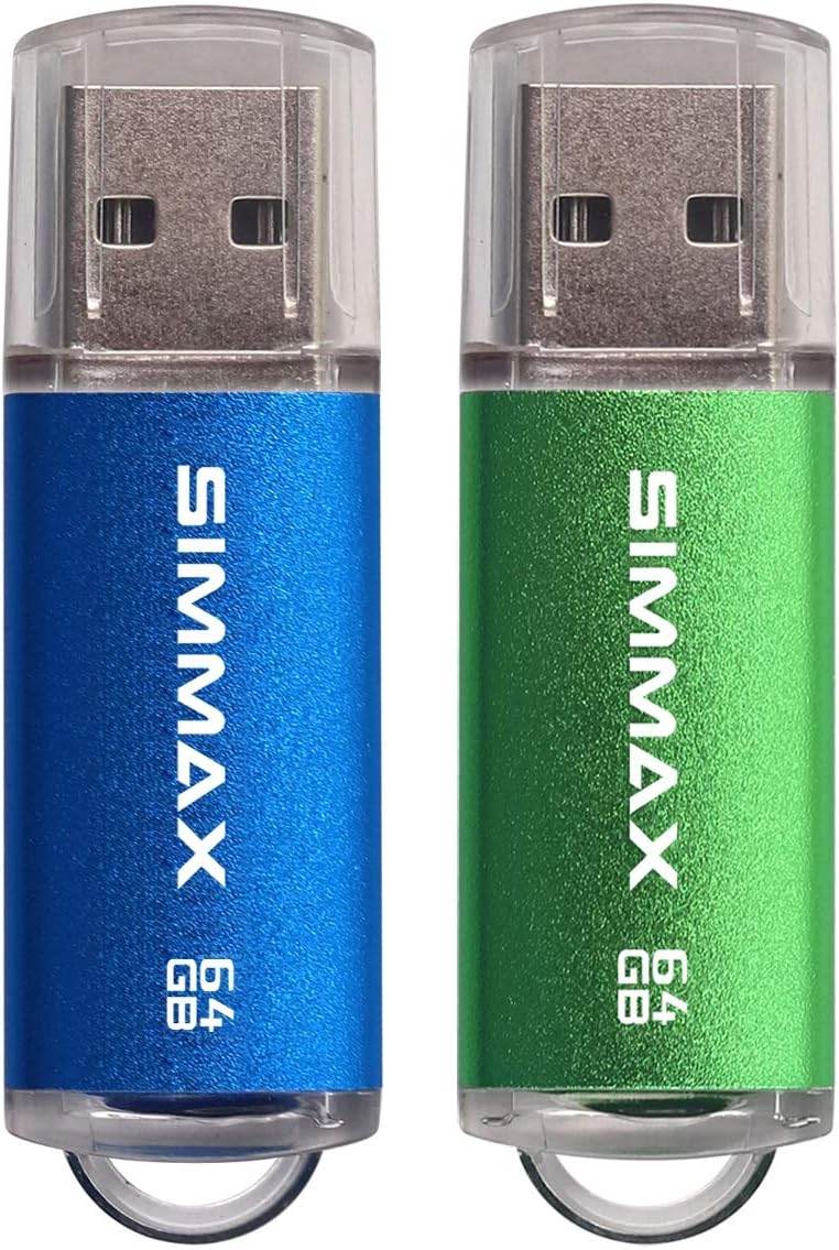 SIMMAX Flash Drive 2 Pack 64GB USB 2.0 Flash Drives Thumb Drive Memory Stick Pen Drive with Led Indicator (Blue Green)