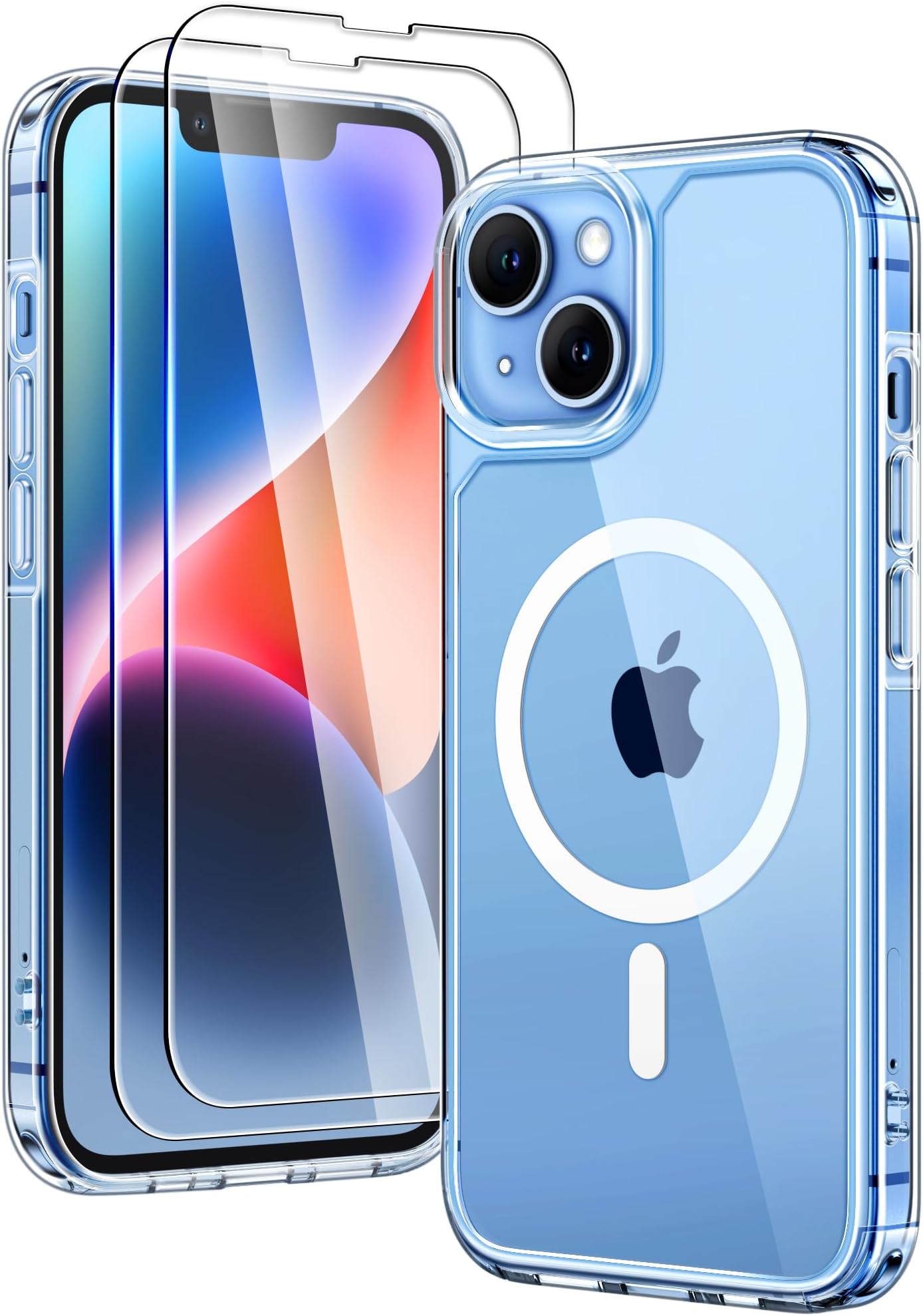 TAURI for iPhone 14 Plus Case, Compatible with MagSafe, with Screen Protectors, Not-Yellowing Military-Grade Protection, Shockproof Slim Magnetic Case for iPhone 14 Plus 6.7", Clear