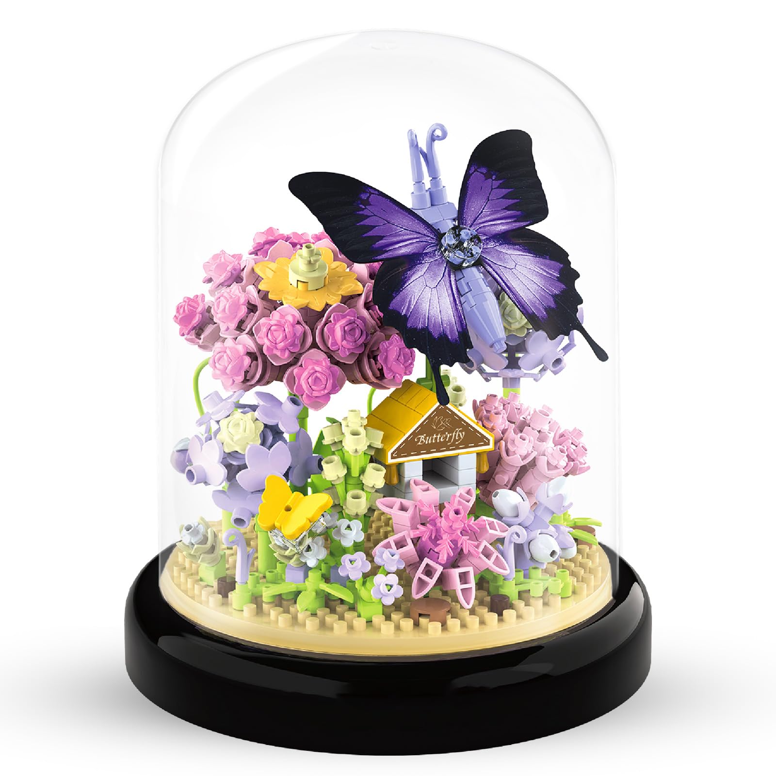 testlili Botanical Flower & Animal Bouquet Building Kit for Adults - 582-Piece Mini Block Set, Butterfly, 10 cm x 10 cm x 12 cm