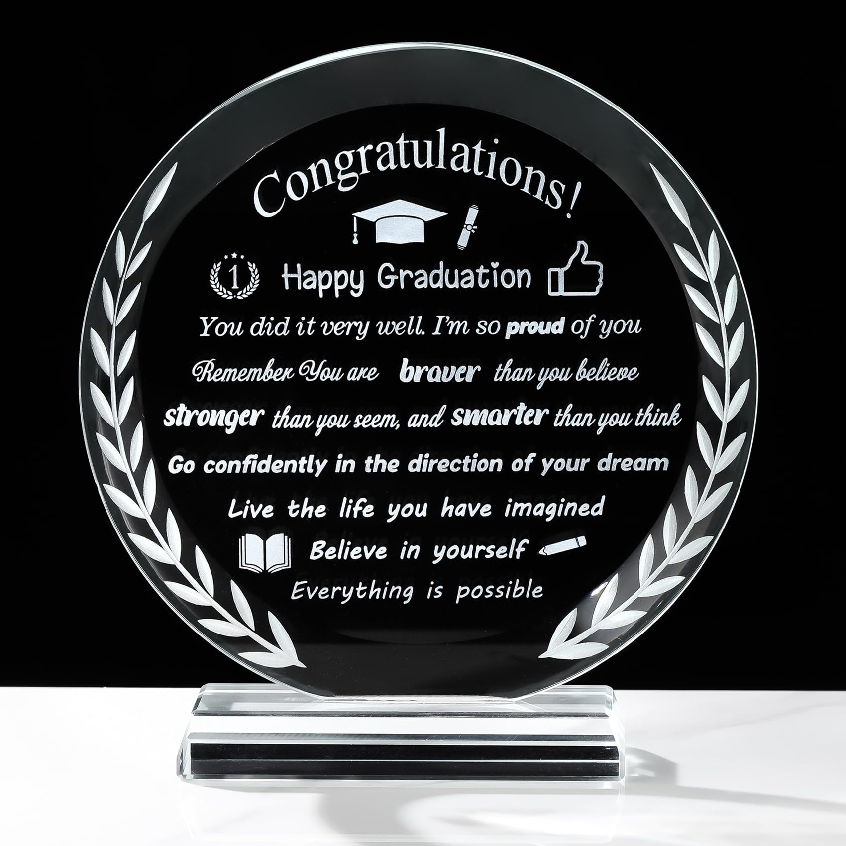 Ornalrist 5.9" Happy Graduation Gifts for Her Him Engraved Glass Keepsake Class of 2025 Graduation Congratulations Ideas for Daughter Son School College Presents for Friends Grandson Master