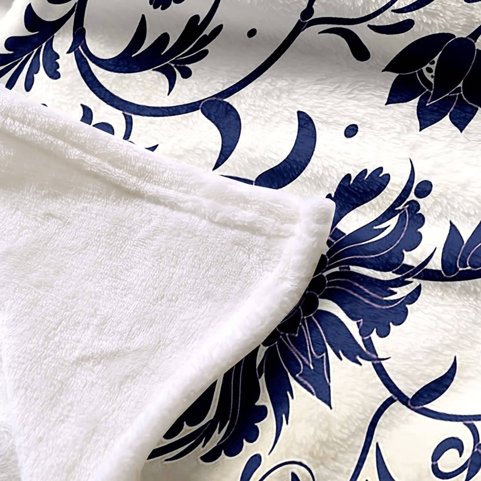 Coperta da tiro bohémien, grande per divani in flanella blu, motivo floreale, 150 x 200 cm, per letto, ufficio, auto, regalo morbido e caldo