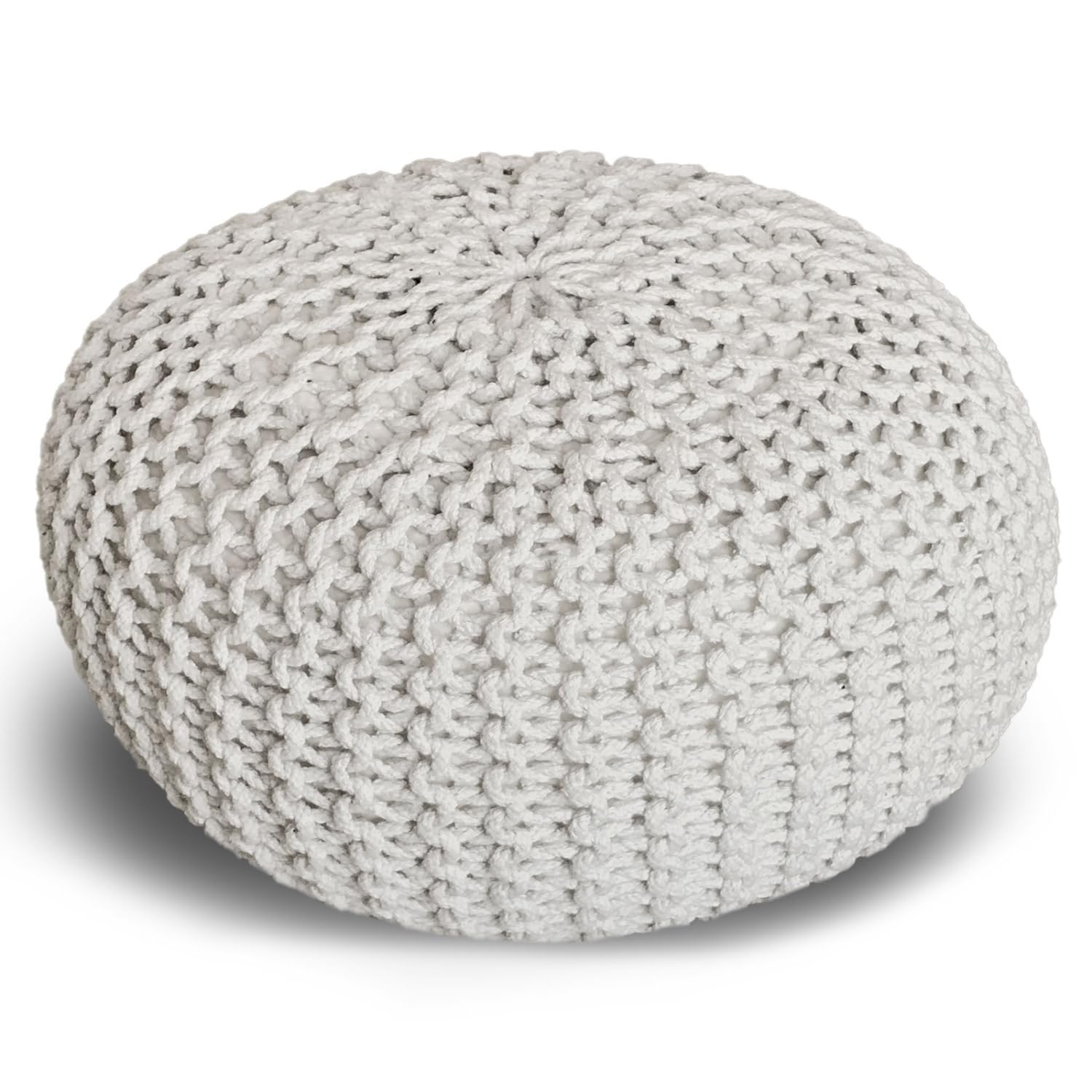casamia Pouf Ø 55 o 45 cm, sgabello lavorato a maglia, per interni, dimensioni ø 45 cm, colore bianco