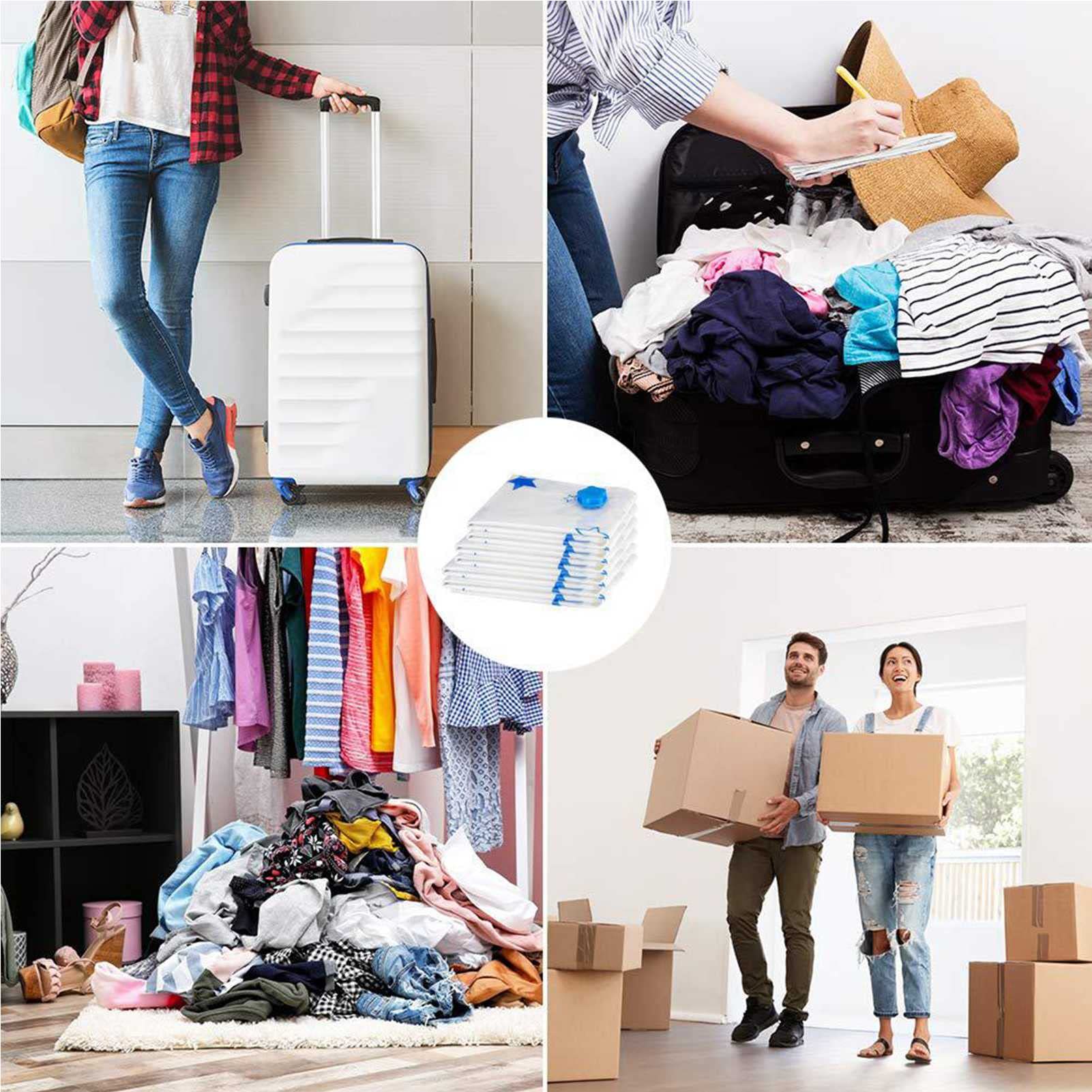Sacchetti di stoccaggio del vuoto premium 13pcs, immagazzinamento del 80% in più, con la pompa a mano for il viaggio, Borse risparmiatori spaventiali compressi pieghevoli trasparenti Organizador, 3 mo