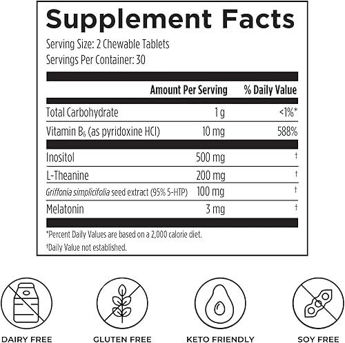 Miniatura 2 de Reignite Wellness by JJ Virgin  Caramelos para dormir  Suplemento masticable de 5 HTP con inositol, vitamina B6, melatonina y L-teanina para adultos