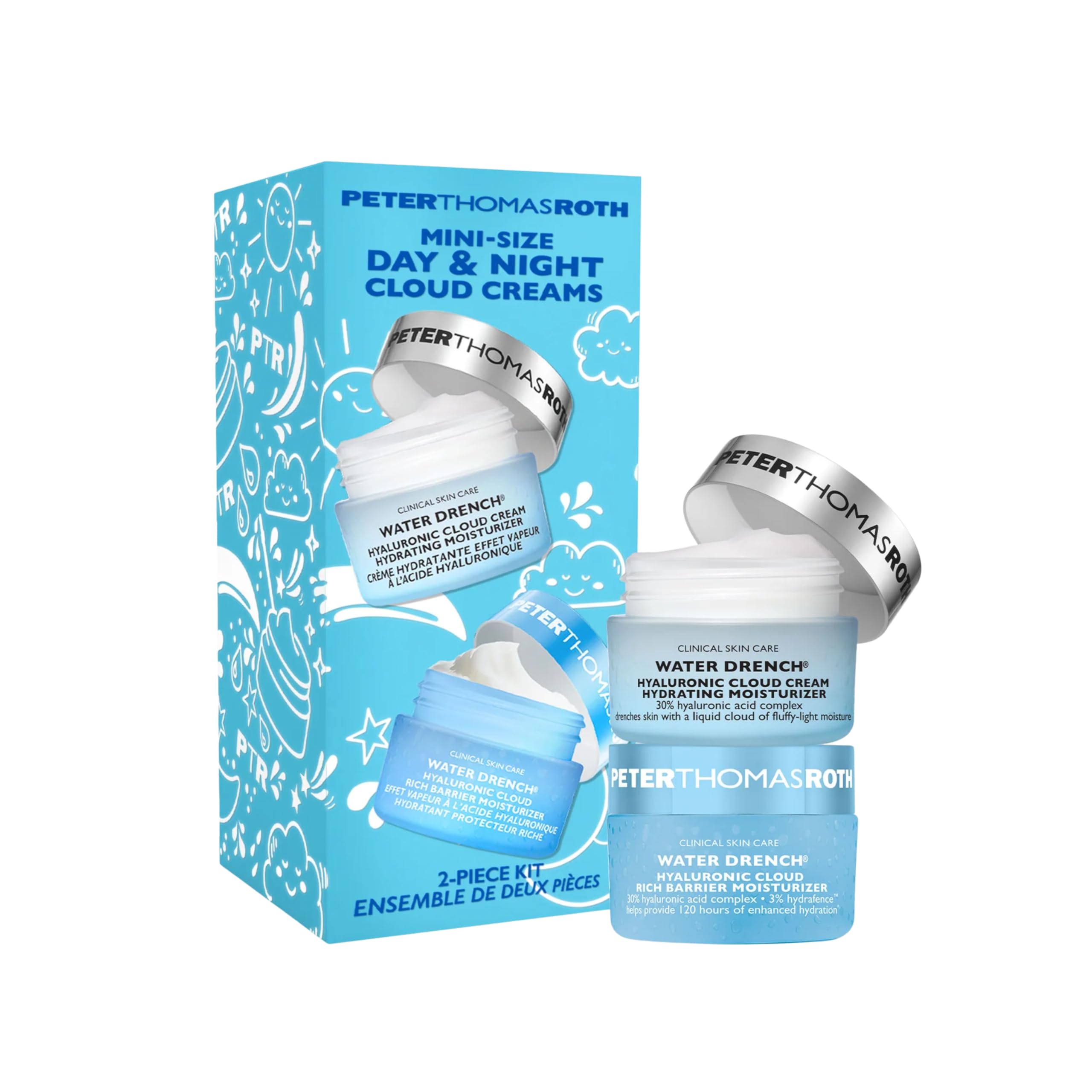 Peter Thomas Roth Mini Size Day & Night Cloud Creams Set - Water Drench® Duo with Hyaluronic Acid - Day & Night Moisturiser - Hydrating & Barrier Creams, Travel Size