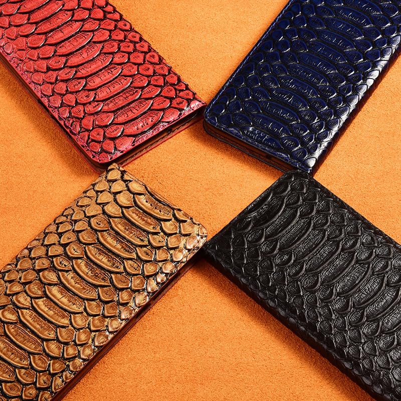 Rabat Coque pour iPhone 18 Pro Max/18 Pro, Python Motif Véritable Cuir
