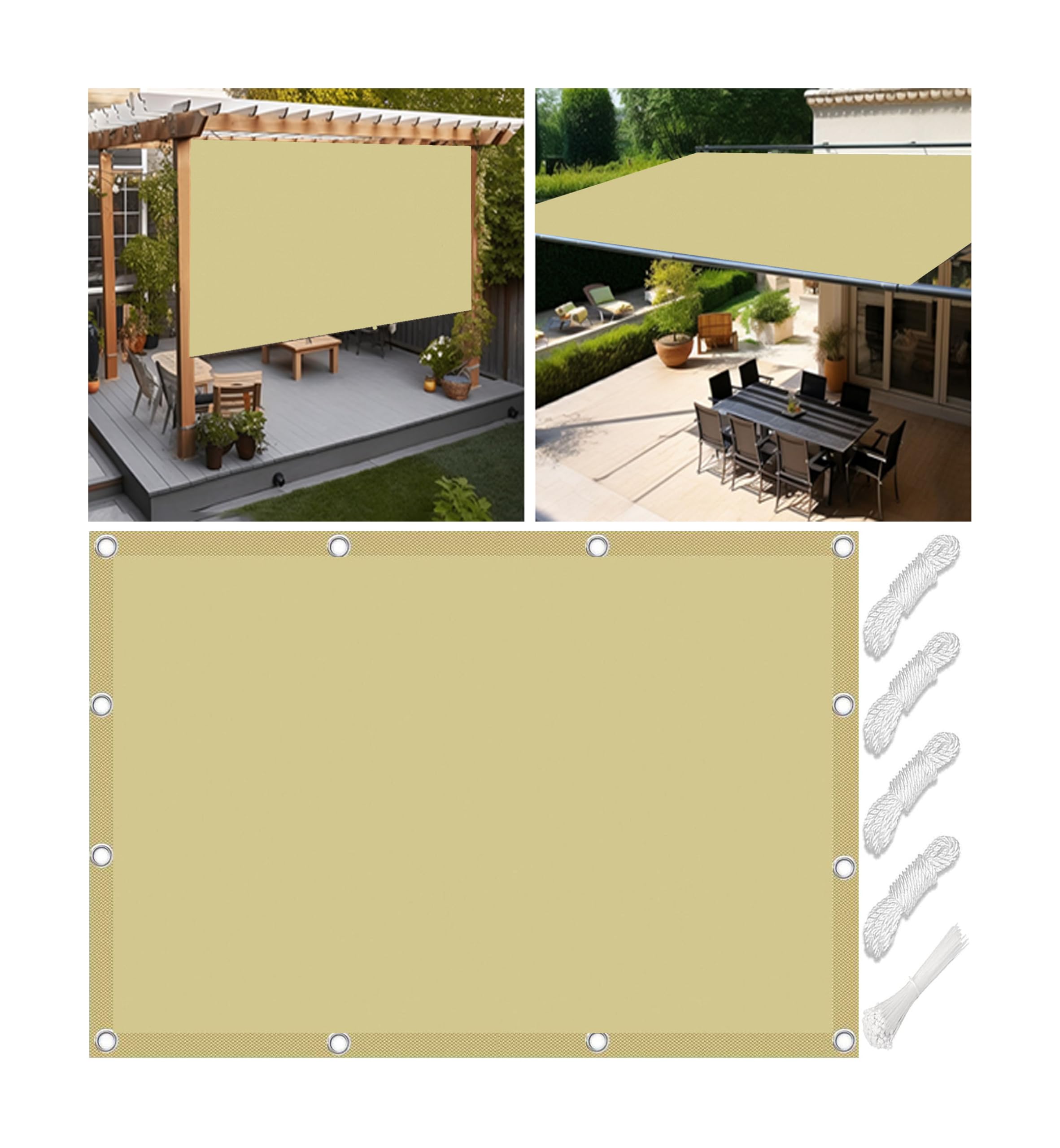 Woace Sun Shade Cloth Waterproof 3x12 FT Pergola Shade Cover Canopy with Grommets Sun Screen Fabric Tarp for Patio Outdoor Garden Backyard Sand