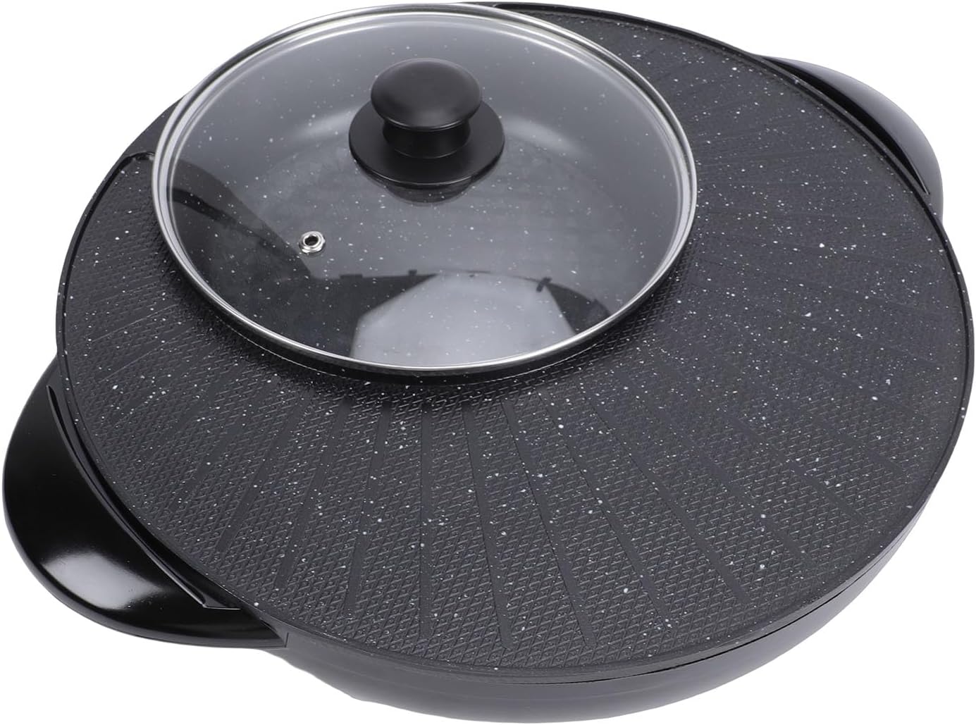 Zerodis Barbecue Grill 2 in 1 Electric Pot Griddle with Cover Fast Even Heating 5 Adjustable Temperature Settings Large Capacity Baking Tray for Shabu Shabu and Noodles Hot Pot with (US Plug 110V)