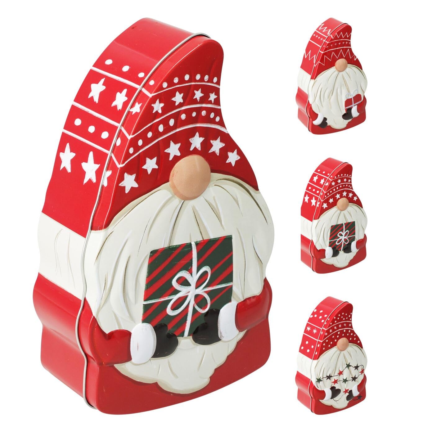 Carousel Home Colour Varies Christmas Gonk Storage Tin | Kitchen Food Tin Festive Cookie Biscuit Tin | Gnome Shaped Gift Box - Design Varies One Supplied