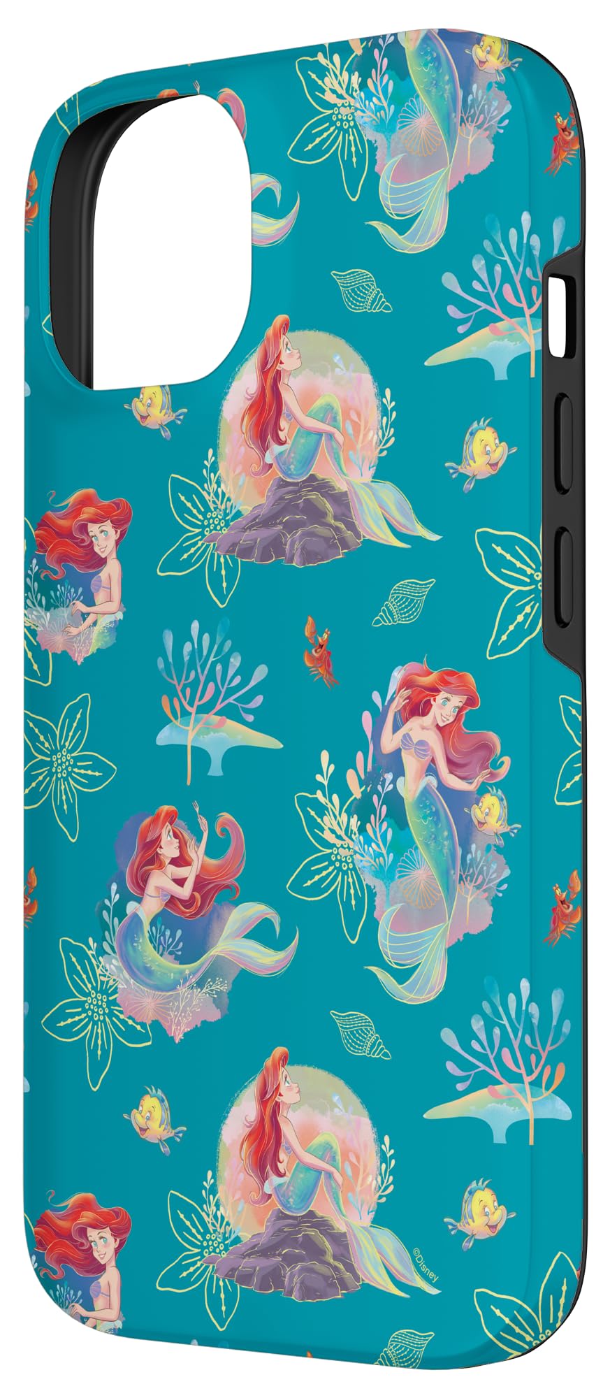 Custodia per iPhone 14 Disney Princess Ariel Flounder e Sebastian sotto il mare