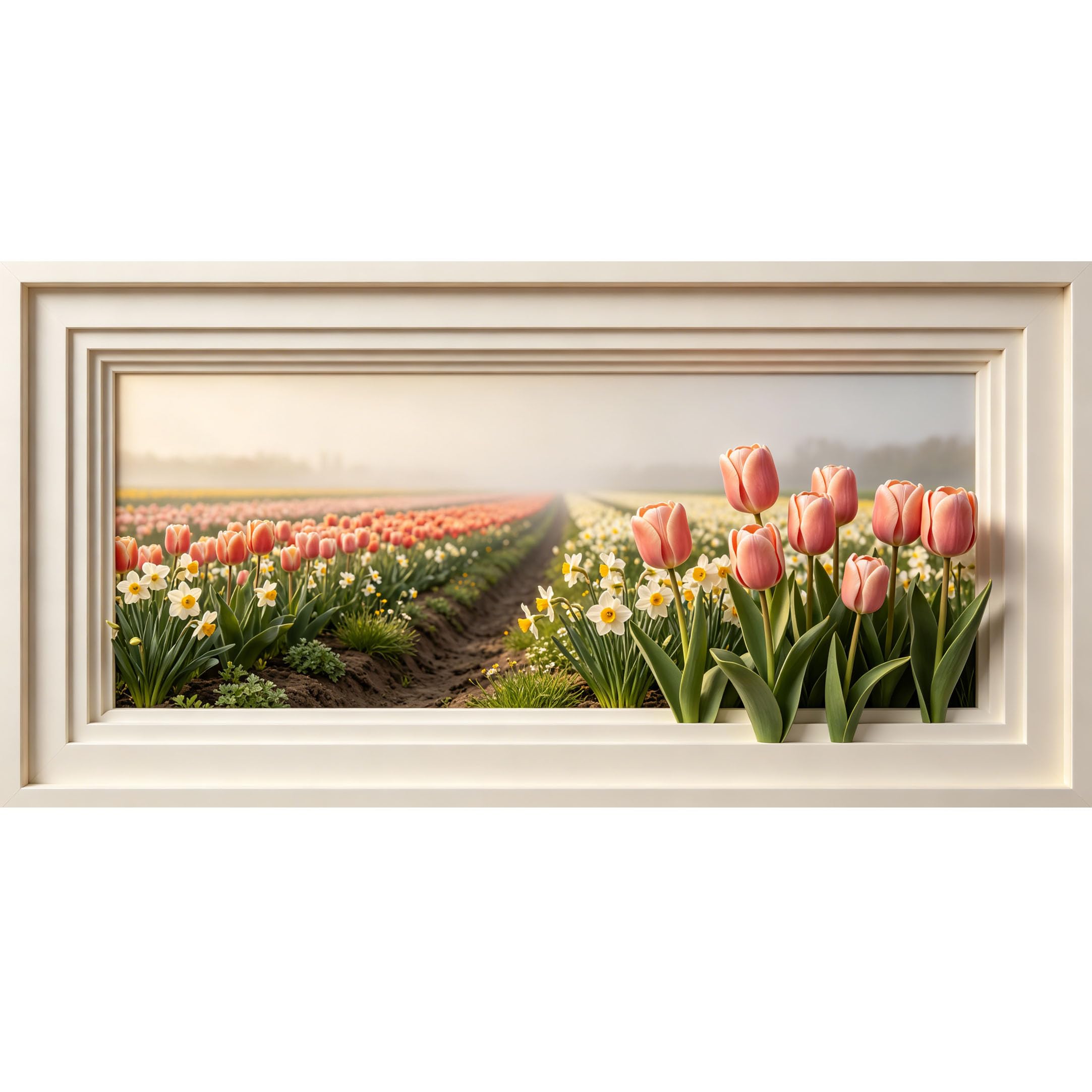 Agglomerix 3D Framed Wall Art Tulip Narcissus Flower Field Botanical Landscape Large Size SelfAdhesive Removable Wall Decor Prints Artwork for Living Room Bedroom Office