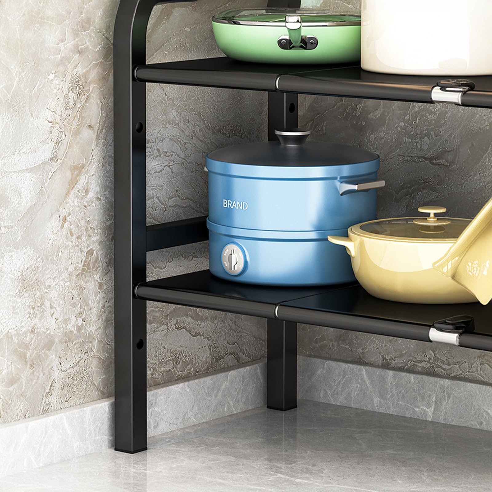 Scaffale multiuso in metallo a 2 ripiani espandibile sottolavello con 5 pannelli rimovibili e cesti, soluzione per cucina e bagno