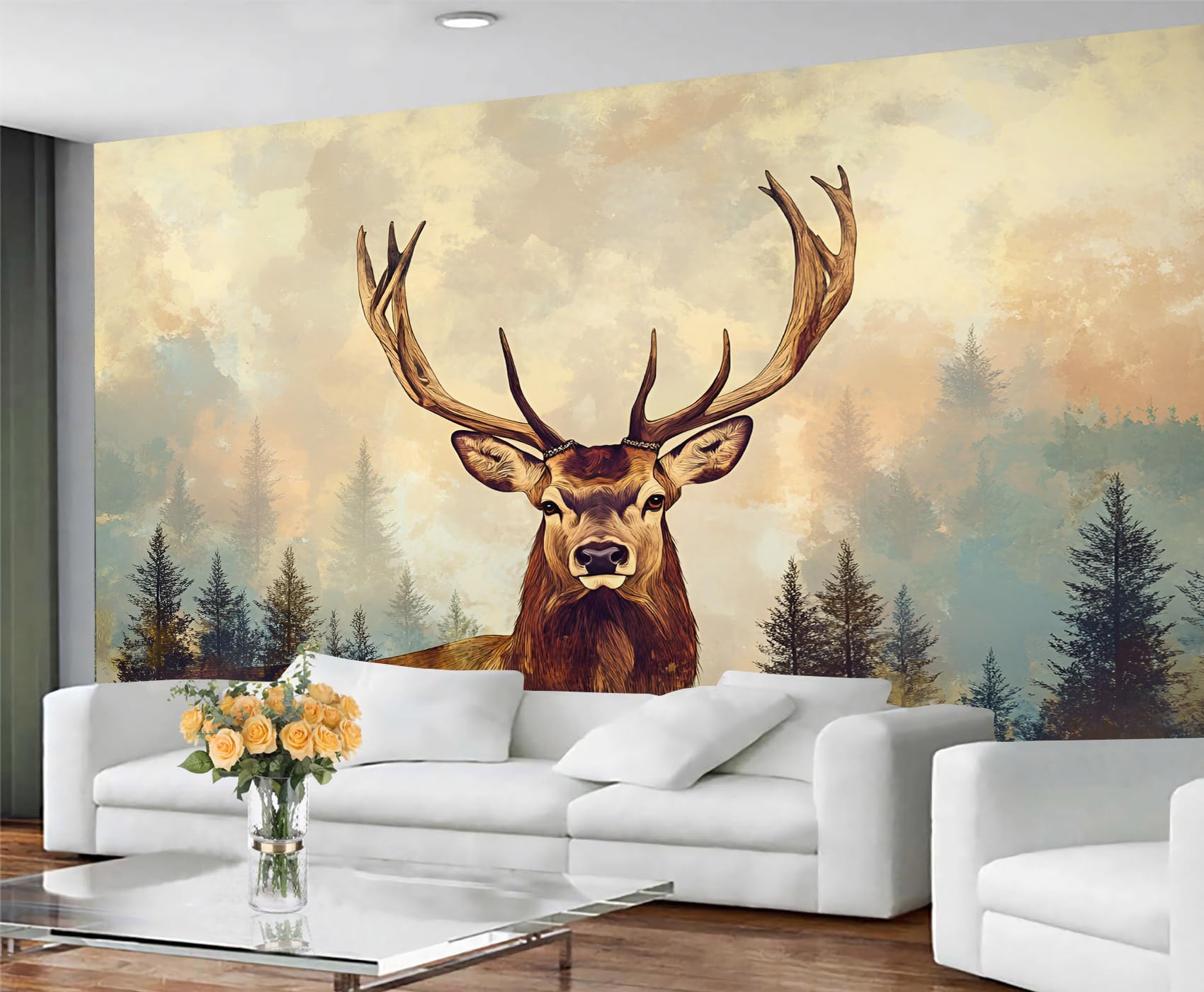 GIVLWF Deer Wallpaper & Home Decor, Forest Deer Wallpaper for Living Room, Natural Animals Bedroom Wall Paper, Wall Mural & Room Decor - Non Self Adhesive