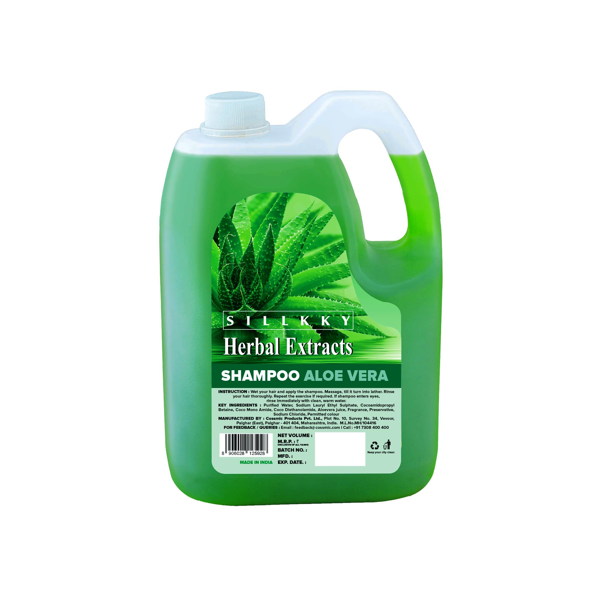 Sillkky Herbal Extracts Hair Shampoo Aloe Vera - 5L Refill Can | Botanical Shine Complex | Healthy & Shiny Hair Care
