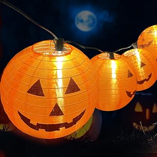 Pumpkin Lantern String Lights, 25Ft Halloween Jack-O- Lanterns String Lights with 10 Smiling Pumpkins, Plug in Outdoor Halloween Orange Lantern Lights for Halloween Party Holiday Decor