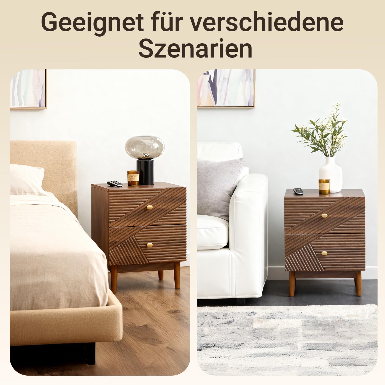 SoBuy Vintage Nachttisch mit 2 Schubladen 45×40×58cm Schlafzimmer | Holz Beistelltisch mit Gummibaumholzbeinen, Nachtschrank für Schlafzimmer Wohnzimmer und Büro, Braun FBT170-N