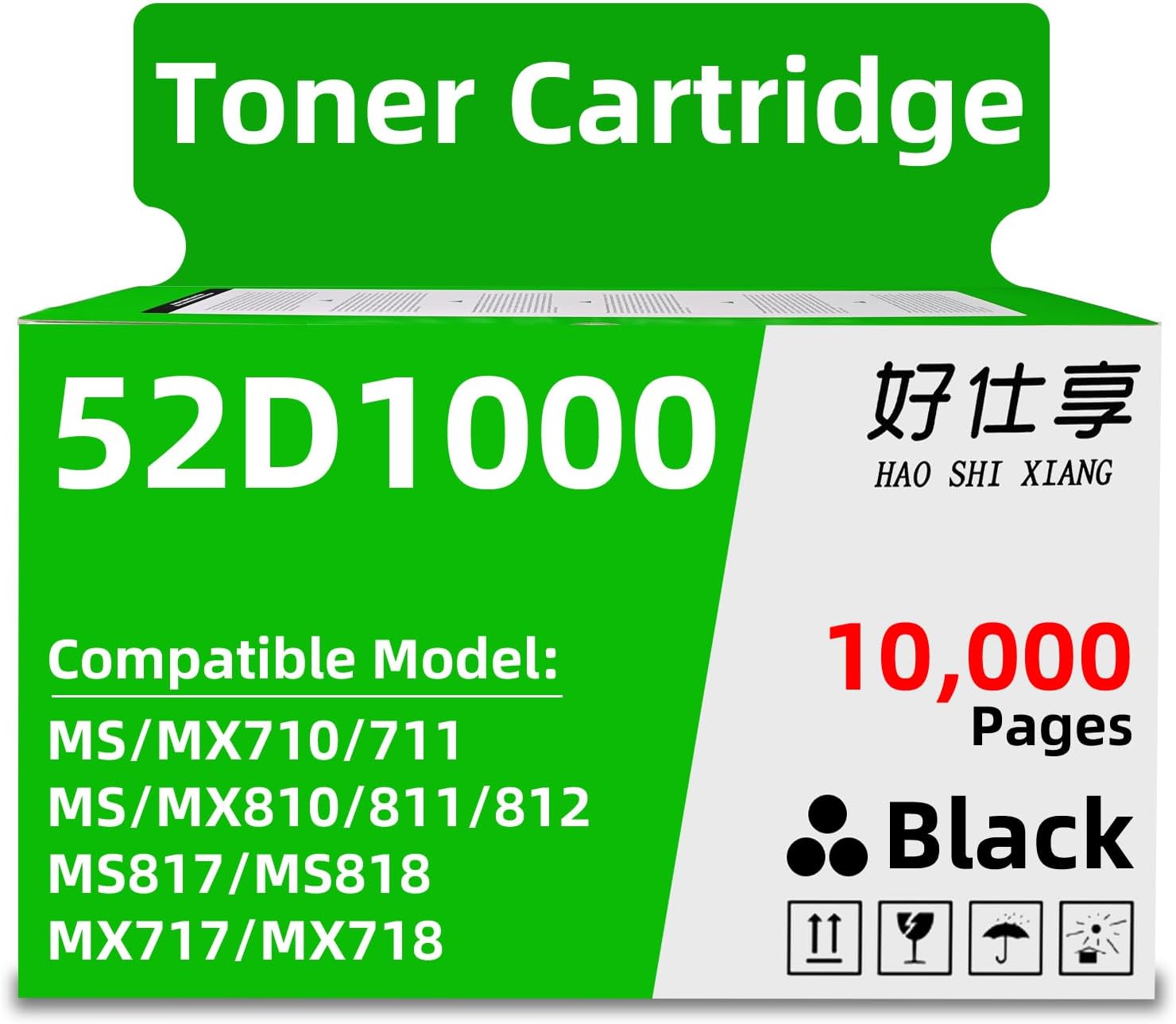 52D1000 62D1000 521H 621H Black Toner Cartridge Compatible with Lexmark MS710 MS711 MS810 MS811 MS812 MX710 MX711 MX810 MX811 MX812 MS817 MS818 MX717 MX718 Printer (53B1000-10000Pages)