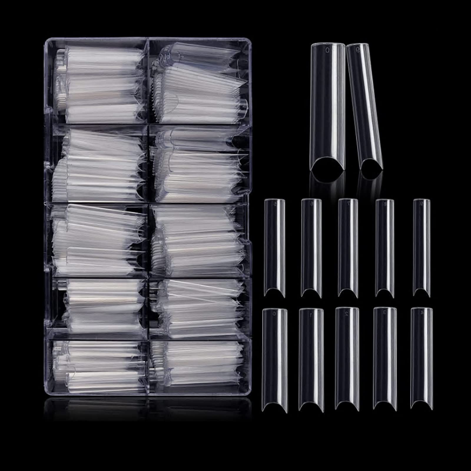 Kalolary Clear Extra Long C Curved False Nail Tips, 500PCS XXL Long Nail Tips C/U Curve Half Cover French False Nail Acrylic Fake Nail Tips with Box, for Nail Salon DIY, Acrylic Nails Extension