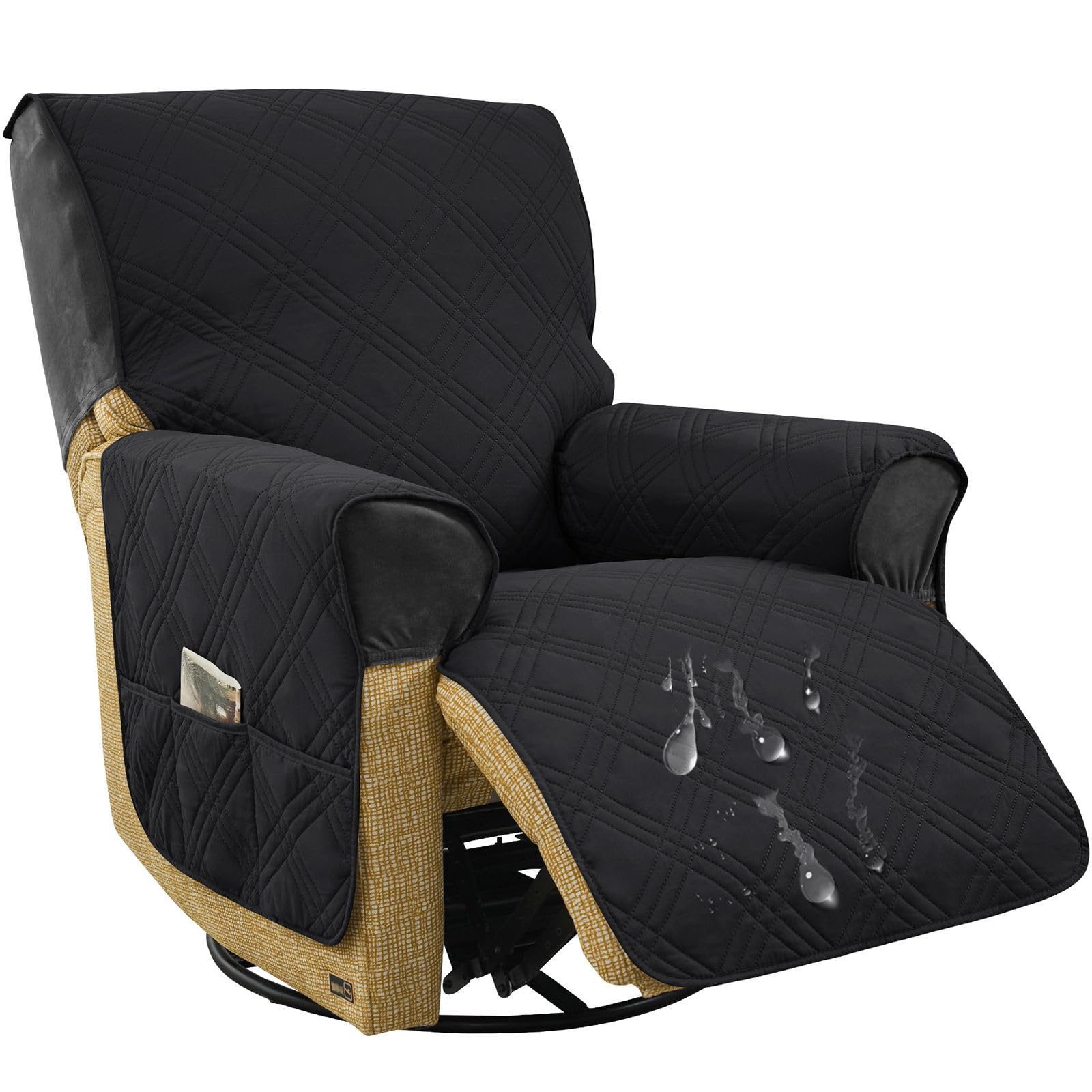 HOMECOVER Water-Resistant Quilted Recliner Chair Cover-black-1 Seater