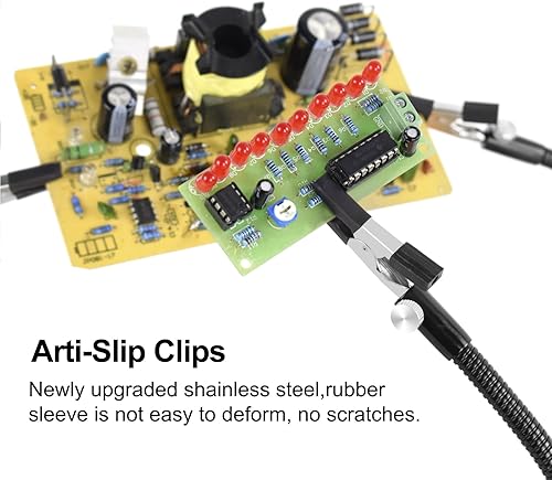 Miniatura 6 de Manos magnéticas que ayudan a soldar, herramienta de tercera mano, soporte para PCB, dos brazos de metal flexibles, clips de cocodrilo, base