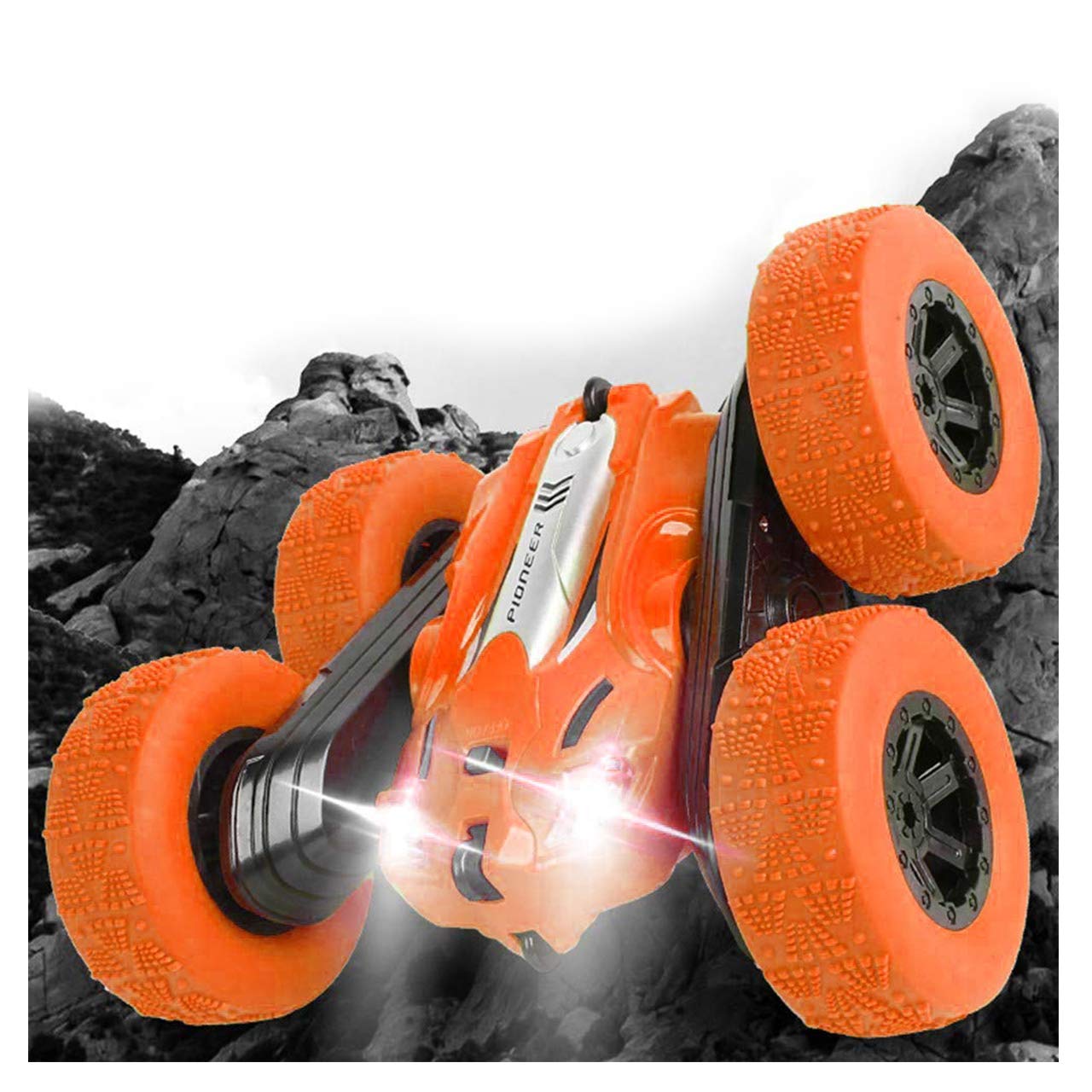 Gooyo Radio Control/Wireless Electronic Remote Control Double Flip RC Toy Super 360 Degree Stunt Racing Mini Car with Light Chargeable Battery and Charger Toys for Kids/Boys (Orange)
