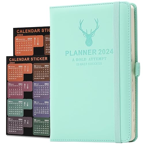 Academic Diary 2024,Daily Diary 2024 from Jan 2024 to Dec 2024,HardCover,A5 Day to Page Diary Planner with Pen Loop,Bookmarks,Monthly Stickers,Inner Pocket,14 x 21.5cm (Blue)