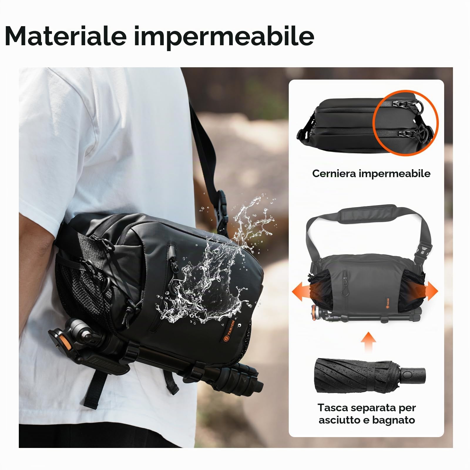 TARION Borsa a Tracolla per Fotocamera Sling: 2-in-1 Borsa Fotografica Piccola Reflex Custodia Macchina Fotocamera Zaino Fotografico Professionale Xprober für DSLR SLR Mirrorless Obiettivo