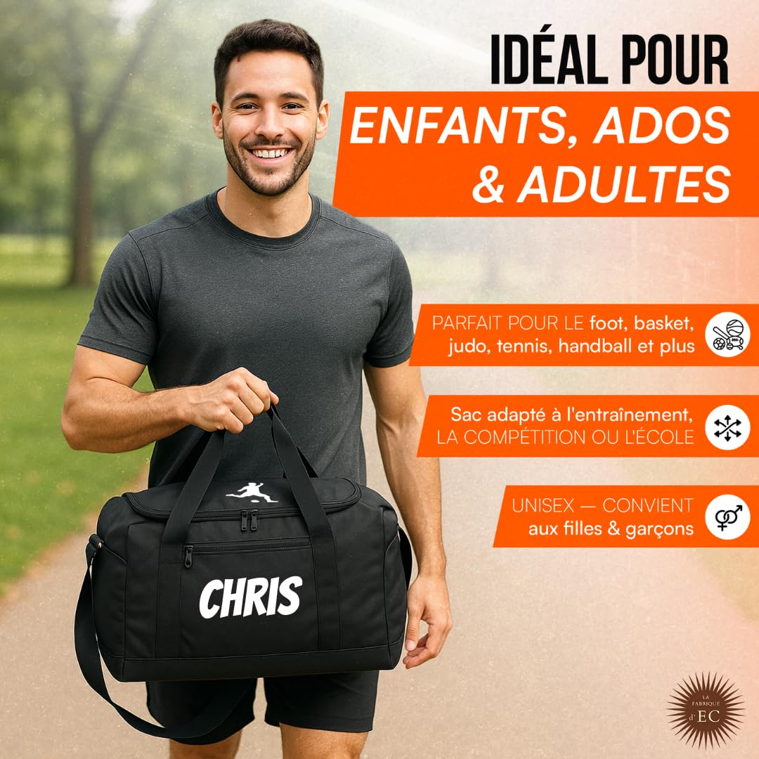 Sac de Sport Multi Sports personnalisé Motif Foot Basket Handball Judo Tennis Prénom