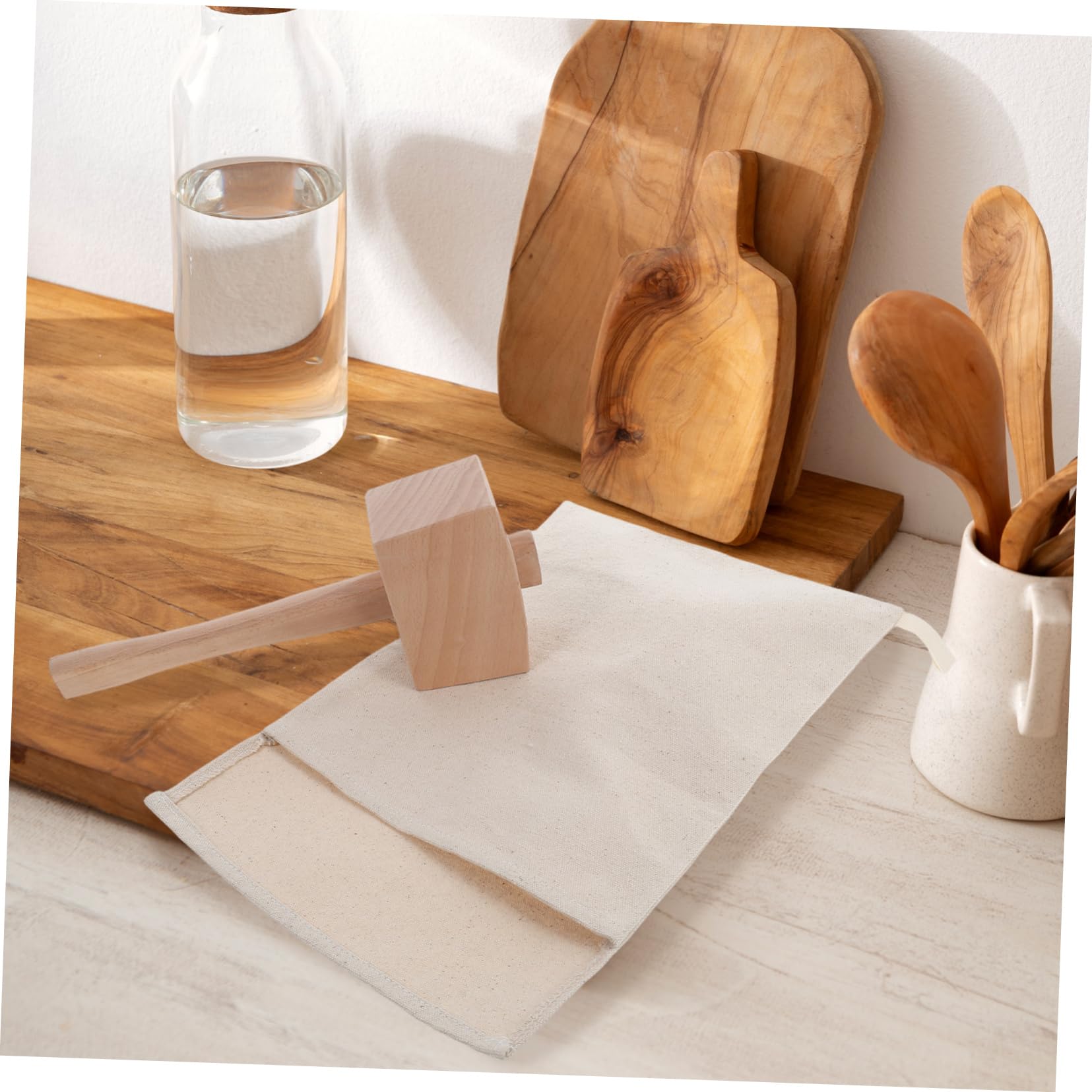UKCOCO 2piezas Lona Reutilizables para Triturar Hielo y Mazo de Madera para Herramientas de Bar Bolsa de Hielo para Cócteles Uso Bares y Restaurantes