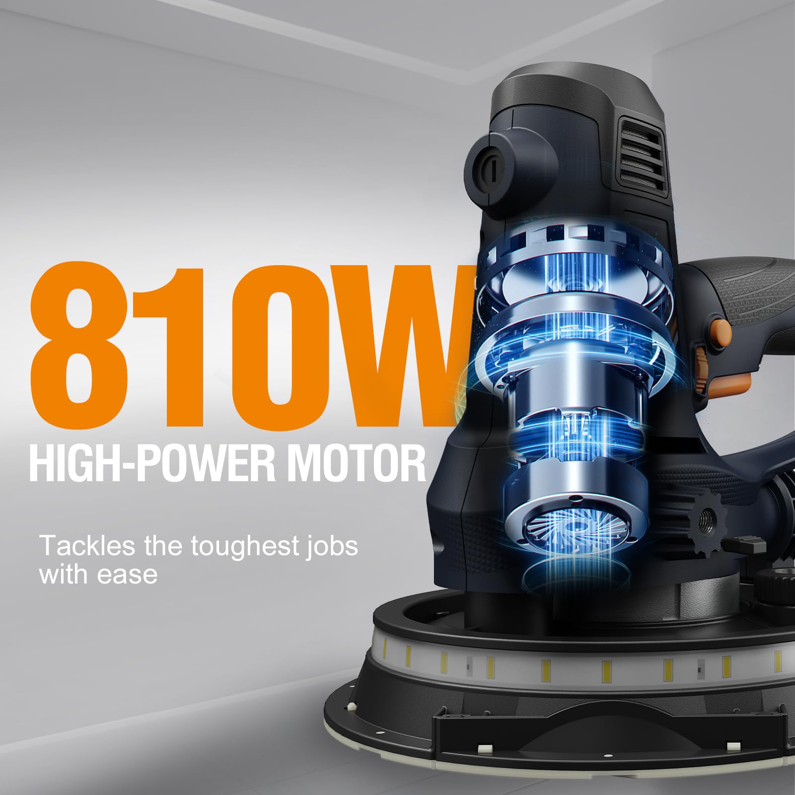 MAXXT 810W Handschleifmaschine für Trockenbau, Elektroschleifmaschine für Wände, 1500-2800RPM variable Geschwindigkeit, einstellbare Absaugung, Grob- und Feinschliff, Selbstabsaugung
