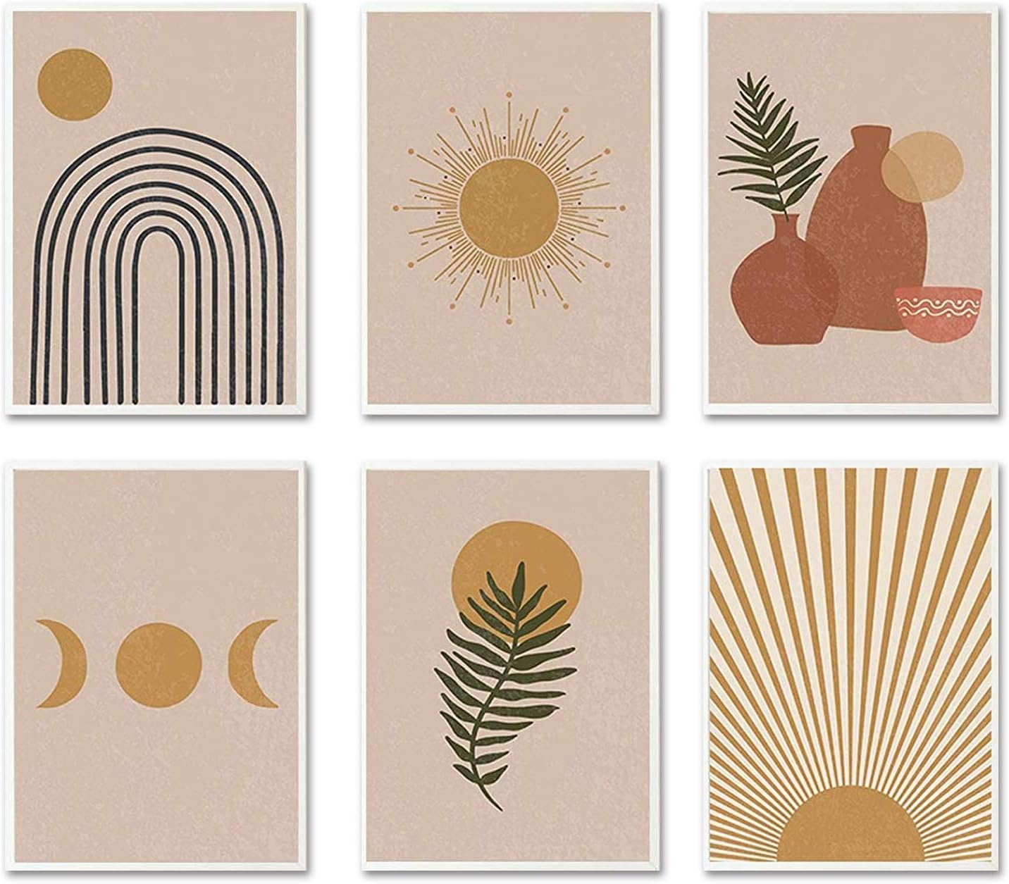 iMagitek Set of 6 Unframed Neutral Boho Art Prints, Boho Rainbow Wall Art, Mid Century Art Prints Set, Gallery Wall Art, Earth Tones Wall Art Prints, Earthy Wall Art Prints (8" x 10")