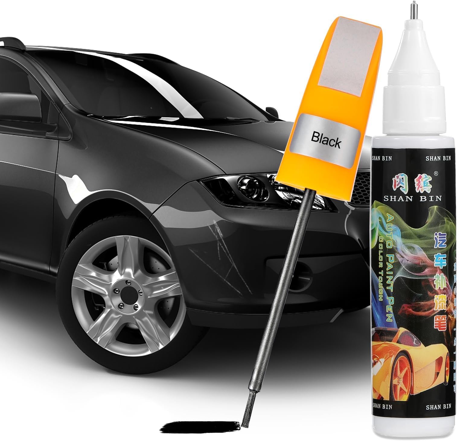 Black Touch Up Paint for Cars, TwoInOne Car Paint Pen