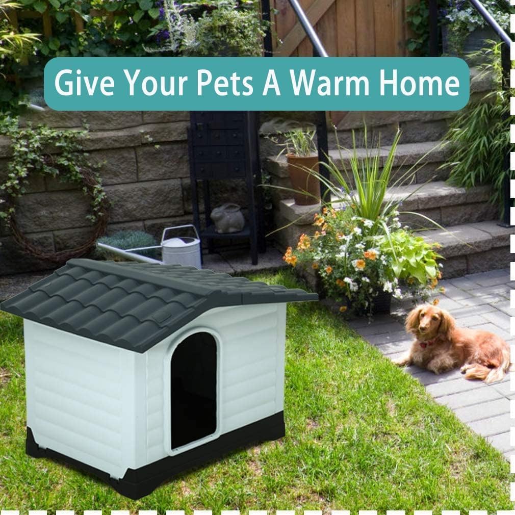 Dog House, Indoor Outdoor Dog Houses Plastic Waterproof Ventilate for Small Medium Dogs, All Weather Dog House with Air Vents and Elevated Floor, 26 Inch High
